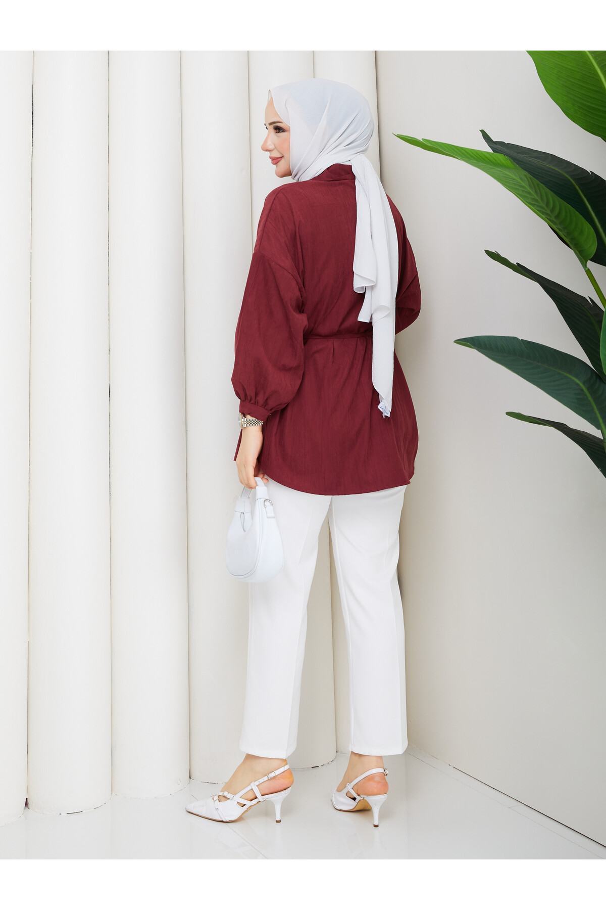 ÇİLEK BELDEN İPLİ GÖMLEK - BORDO