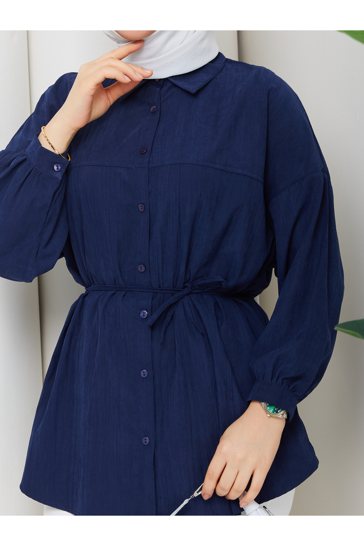 ÇİLEK BELDEN İPLİ GÖMLEK - LACİVERT