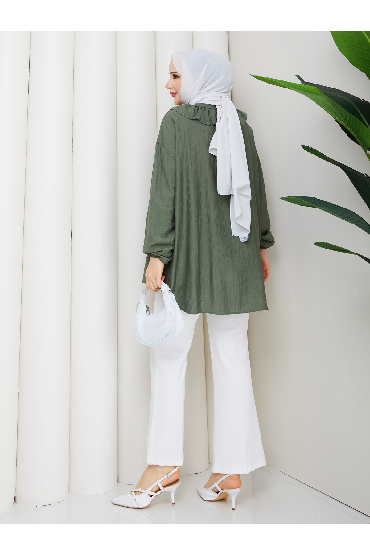 ÇİLEK FIRFIRLI DÜĞMELİ GÖMLEK - HAKİ