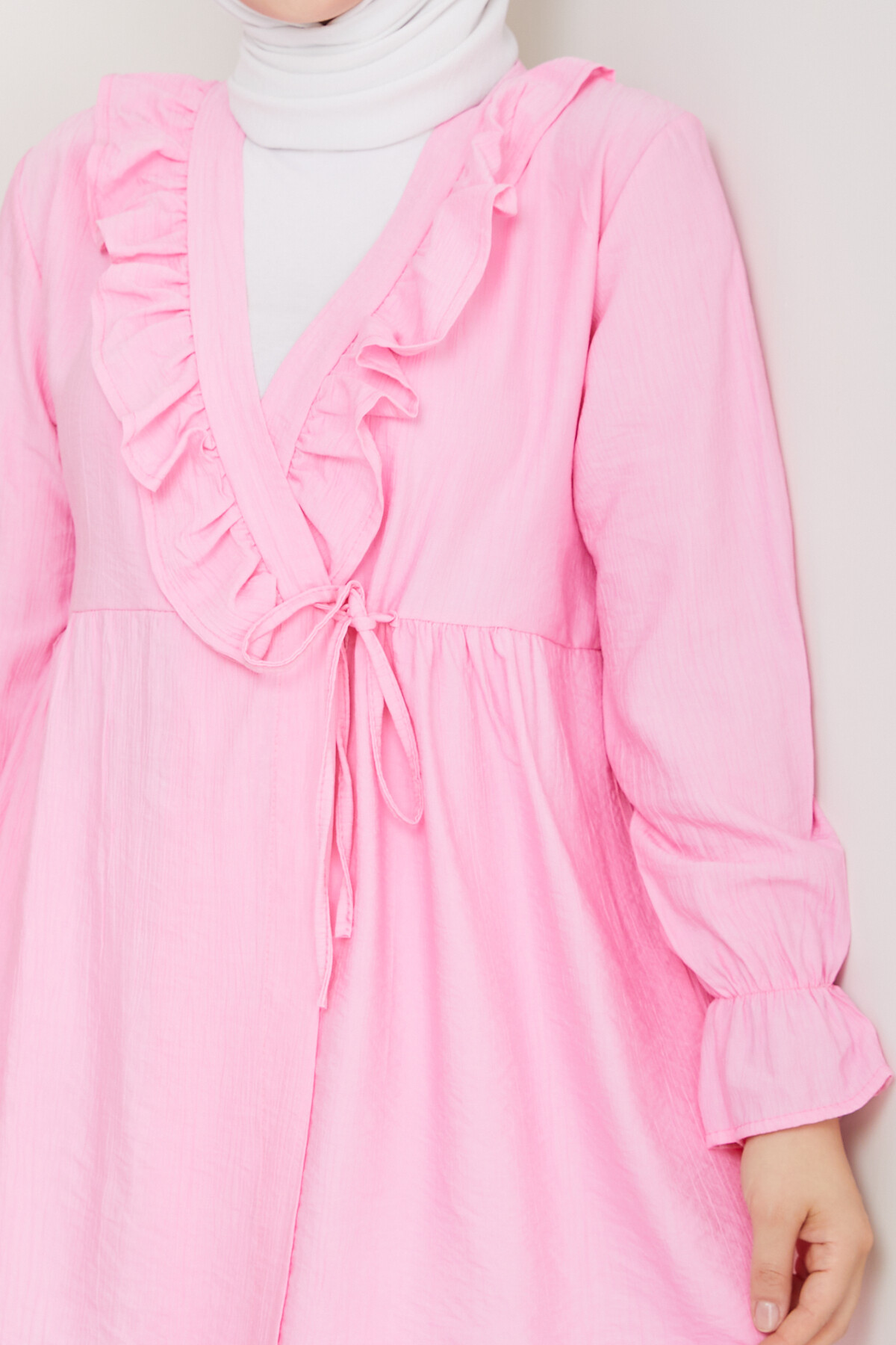 ÇİLEK FIRFIRLI KİMONO TUNİK-PEMBE