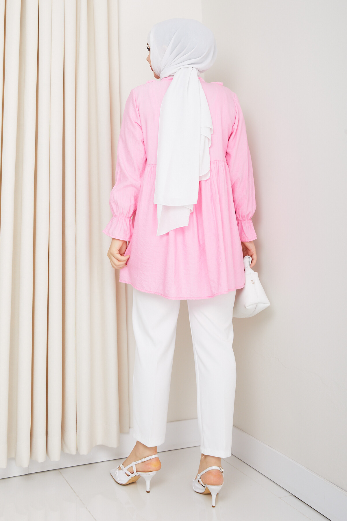 ÇİLEK FIRFIRLI KİMONO TUNİK-PEMBE