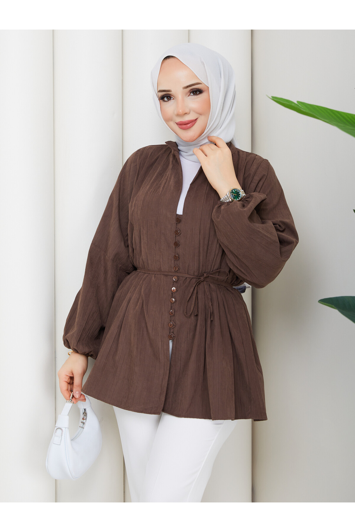 ÇİLEK NERVÜRLÜ GÖMLEK - ACI KAHVE