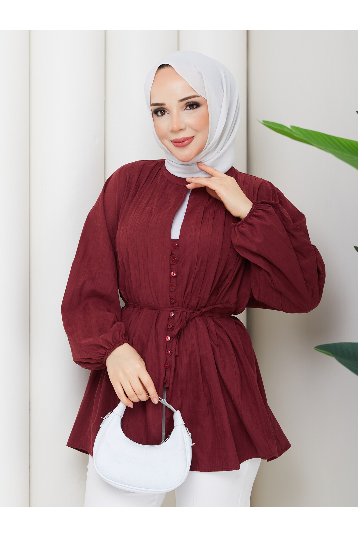 ÇİLEK NERVÜRLÜ GÖMLEK - BORDO