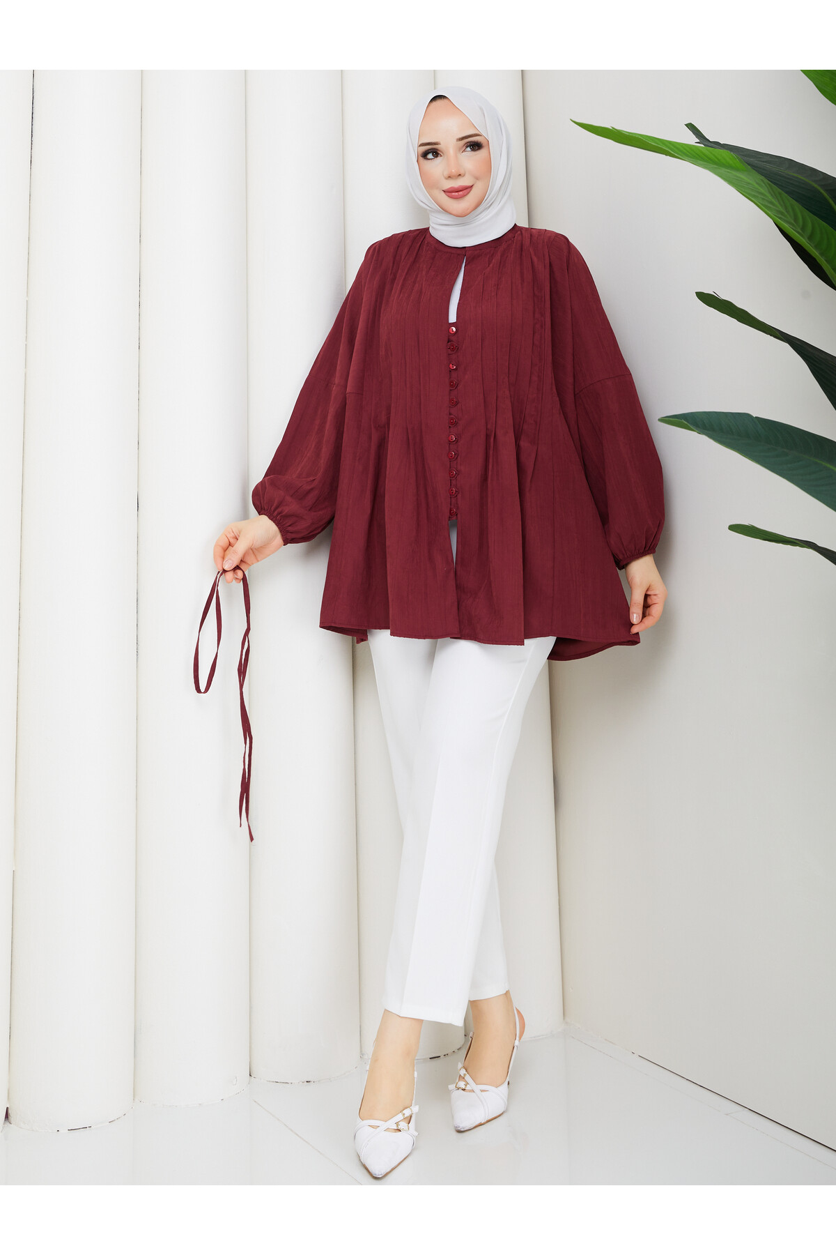 ÇİLEK NERVÜRLÜ GÖMLEK - BORDO