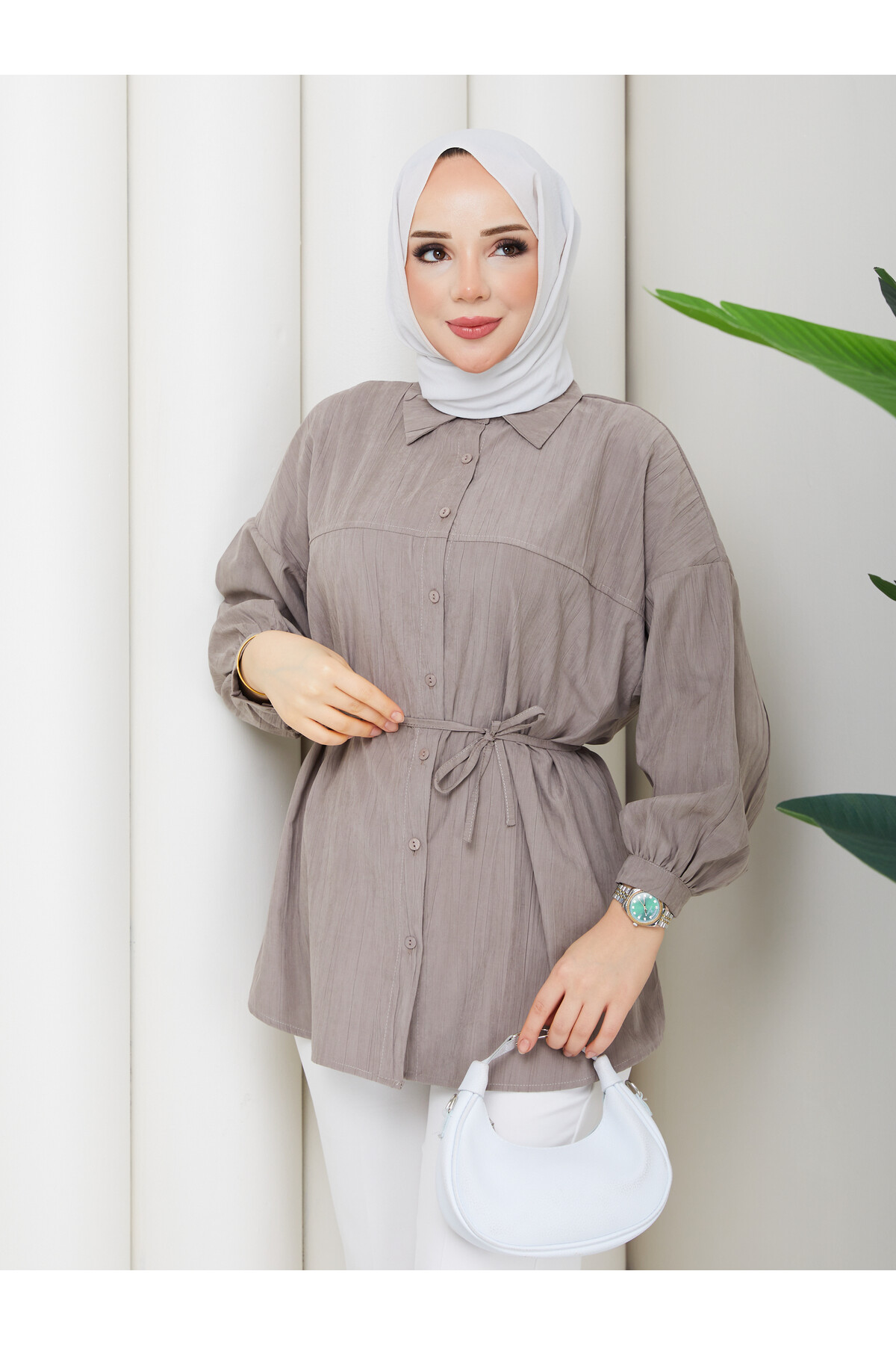 ÇİLEK NERVÜRLÜ GÖMLEK - VİZON