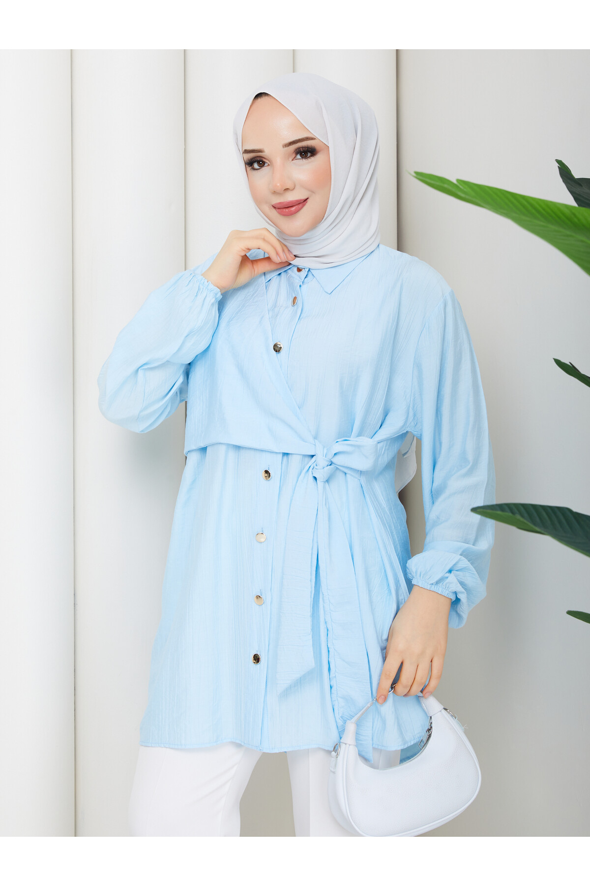 ÇİLEK YAN BAĞLAMALI GÖMLEK - BEBE MAVİ