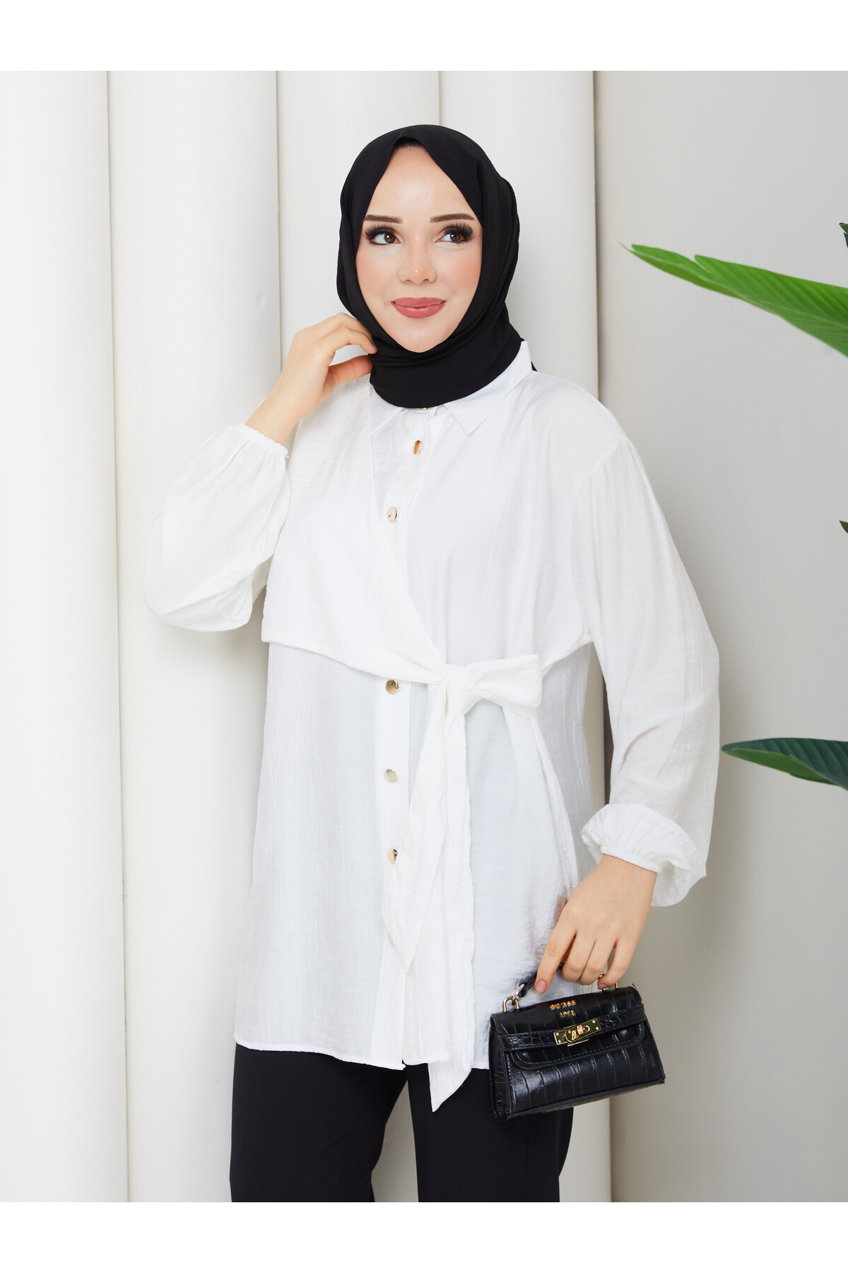 ÇİLEK YAN BAĞLAMALI GÖMLEK - BEYAZ