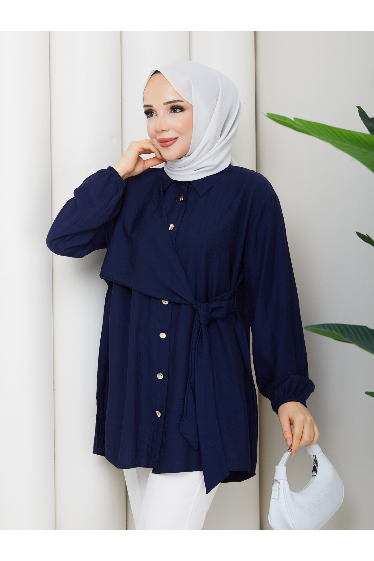 ÇİLEK YAN BAĞLAMALI GÖMLEK - LACİVERT