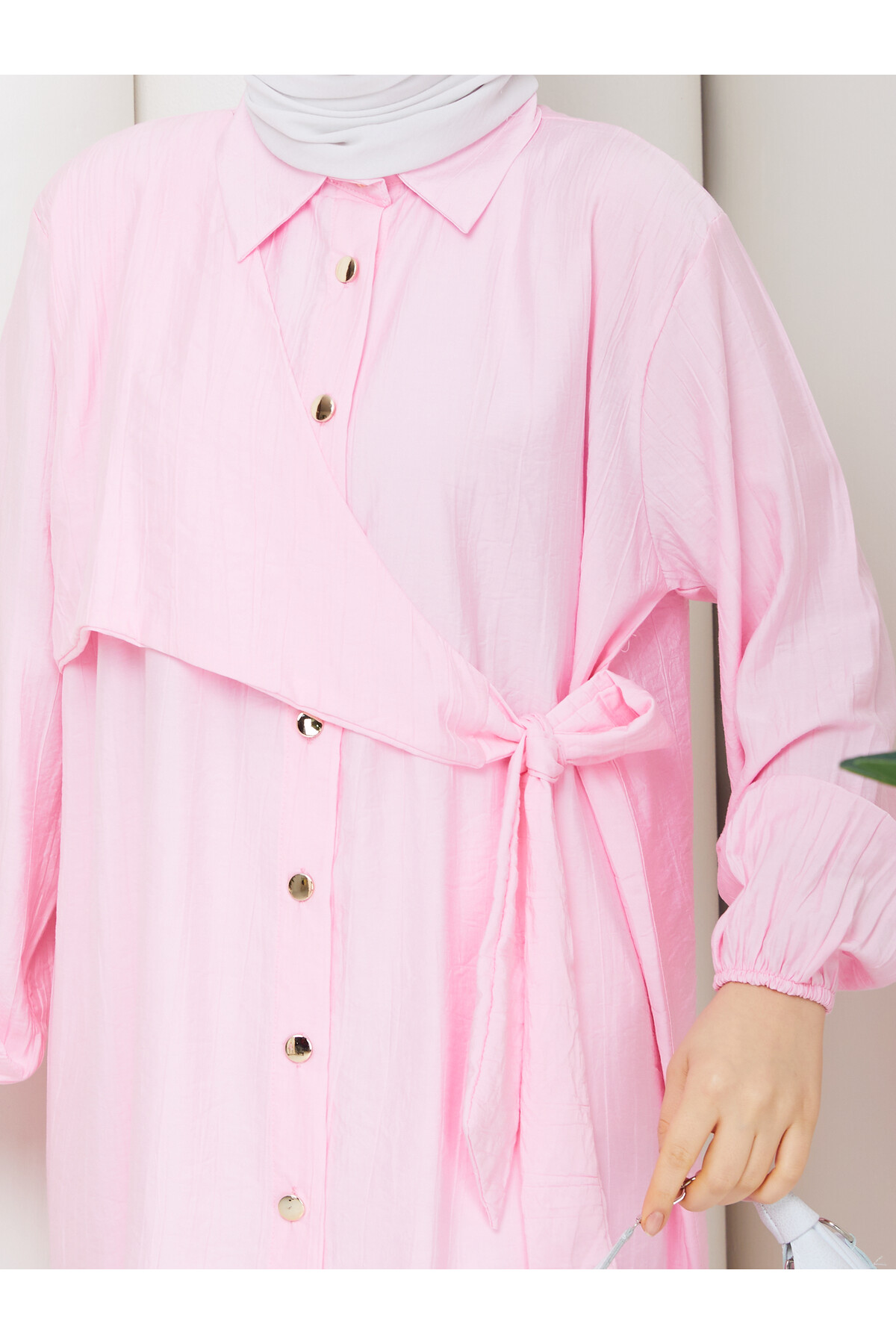 ÇİLEK YAN BAĞLAMALI GÖMLEK - TOZ PEMBE