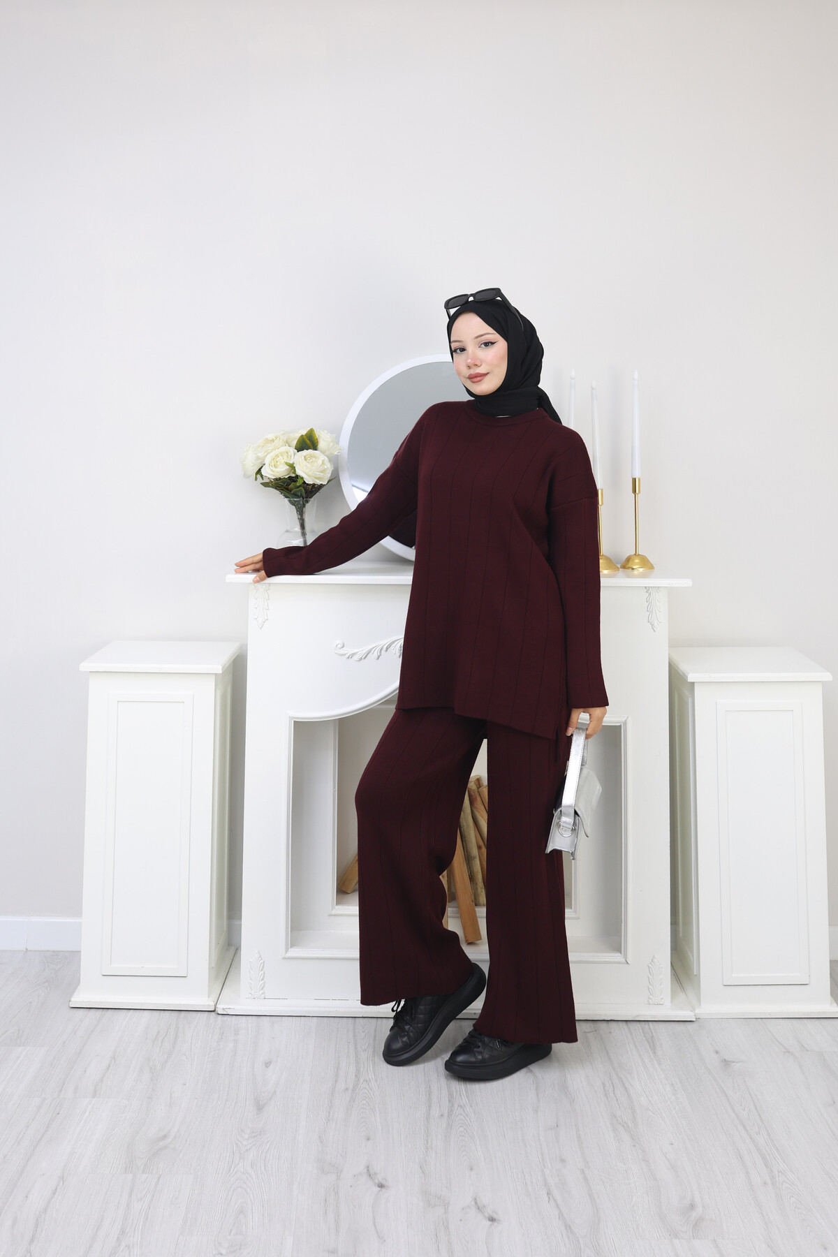 KALIN FİTİLLİ TRİKO  TAKIM -BORDO