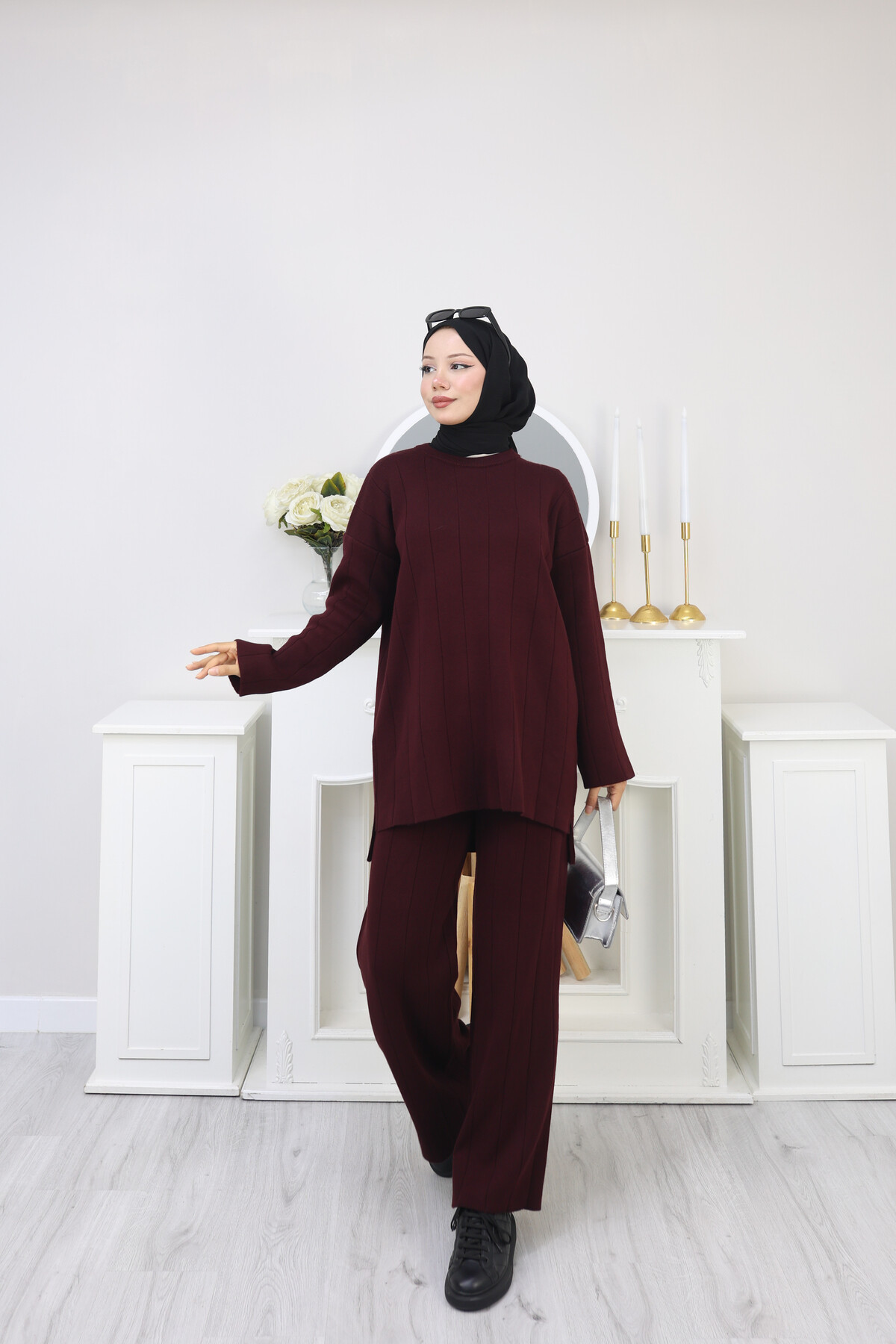 KALIN FİTİLLİ TRİKO  TAKIM -BORDO