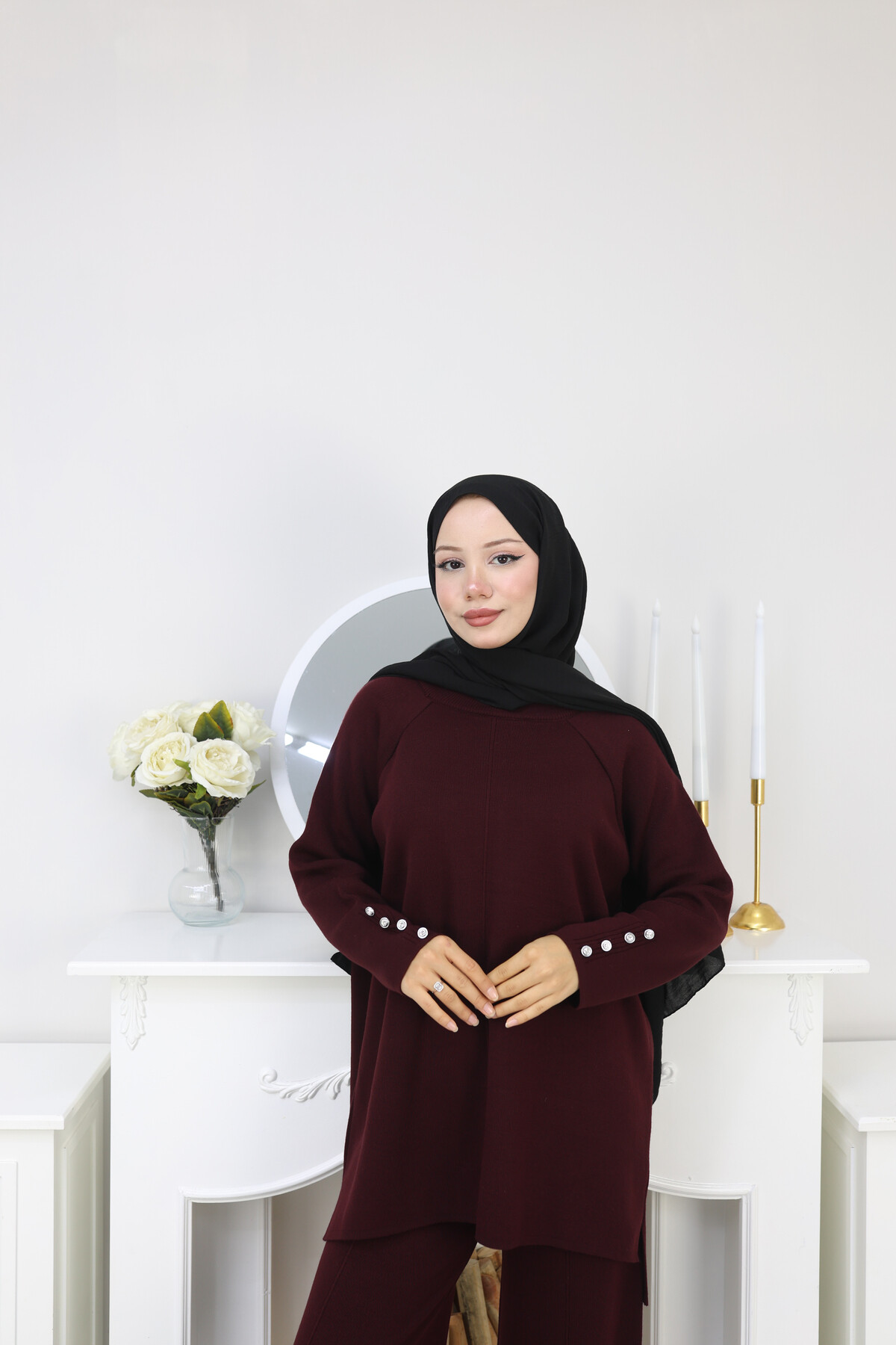 ÇIMALI TRİKO TAKIM-BORDO