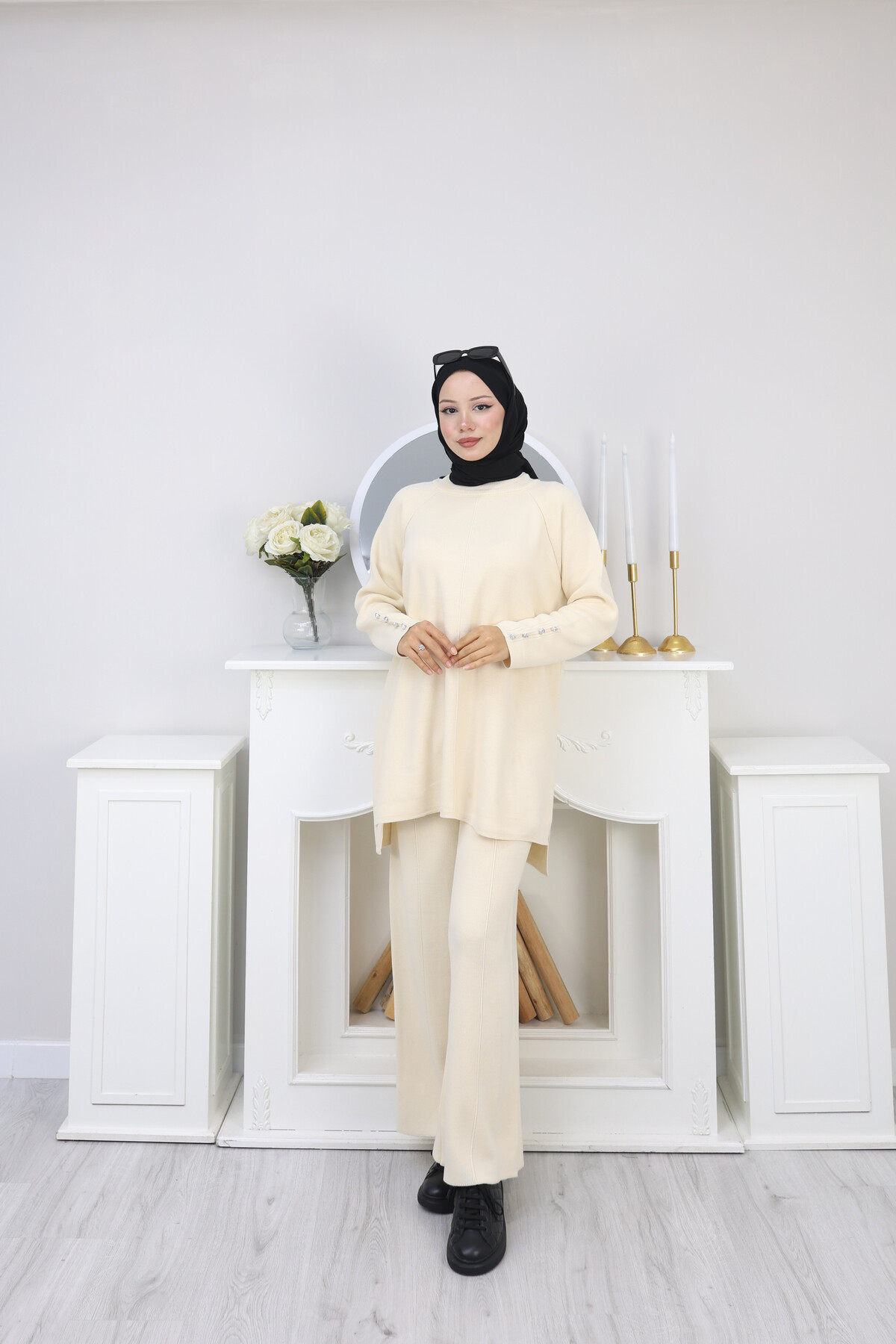 ÇIMALI TRİKO TAKIM-KREM