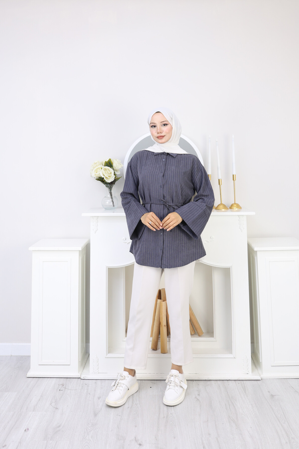 ÇİZGİLİ SÜET GÖMLEK - ANTRASİT