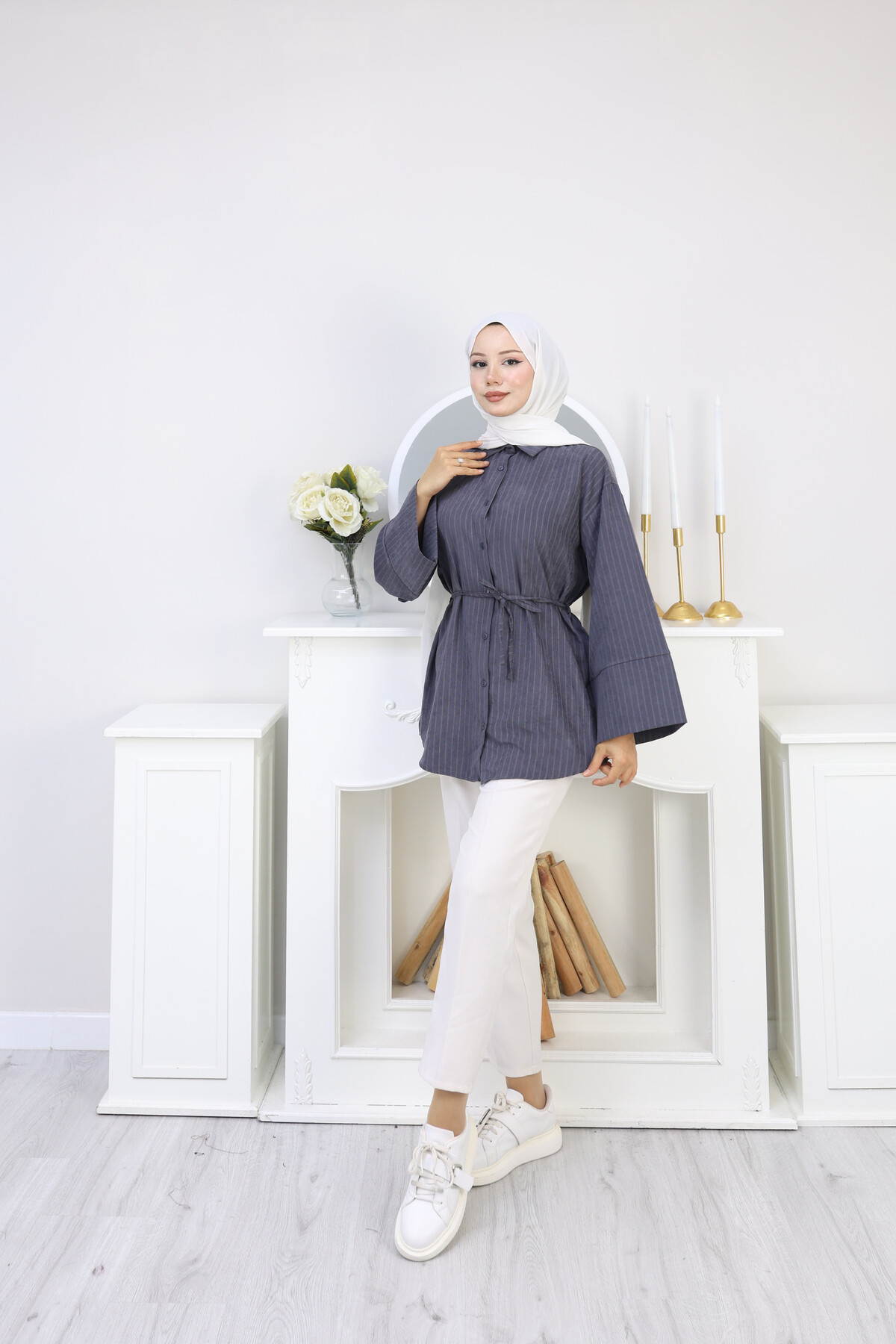 ÇİZGİLİ SÜET GÖMLEK - ANTRASİT