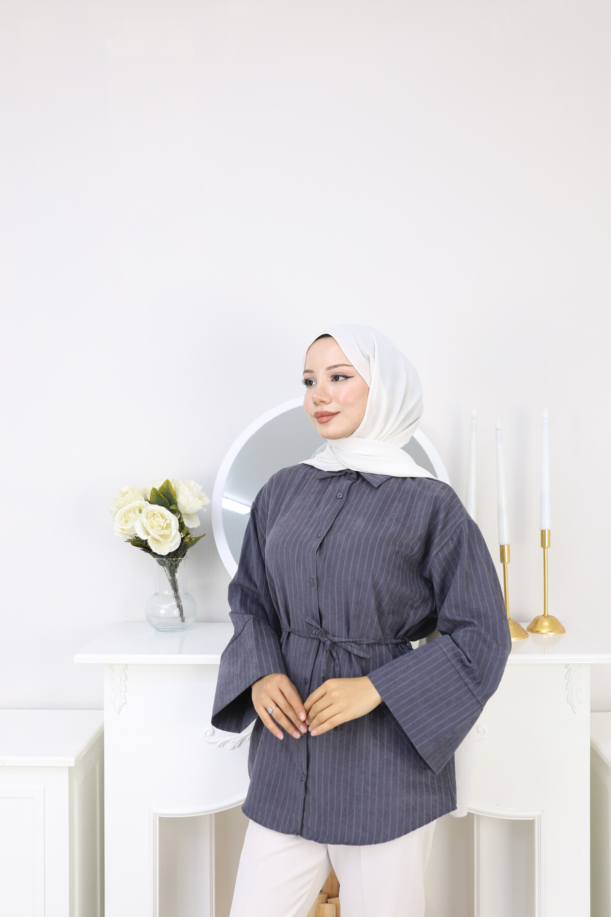 ÇİZGİLİ SÜET GÖMLEK - ANTRASİT