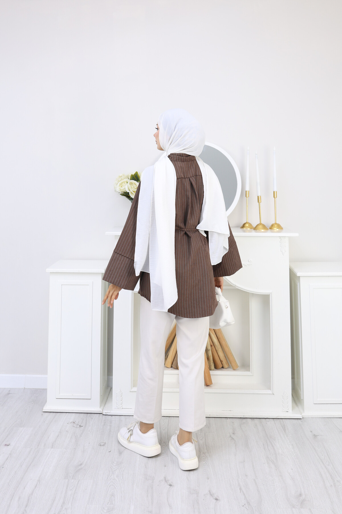 ÇİZGİLİ SÜET GÖMLEK - KAHVERENGİ