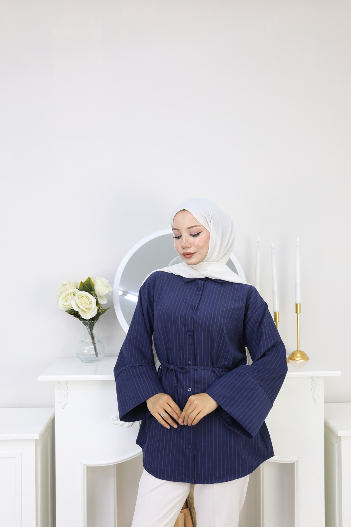 ÇİZGİLİ SÜET GÖMLEK - LACİVERT