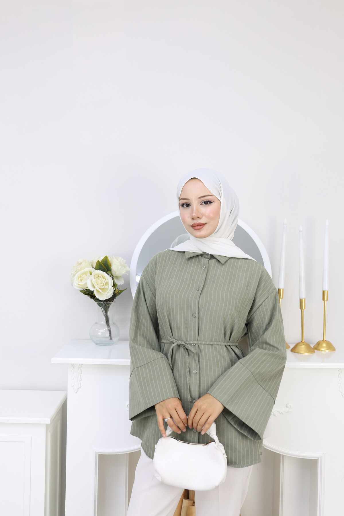 ÇİZGİLİ SÜET GÖMLEK - YEŞİL