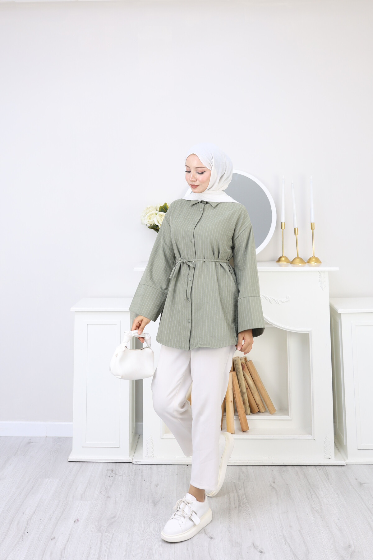 ÇİZGİLİ SÜET GÖMLEK - YEŞİL