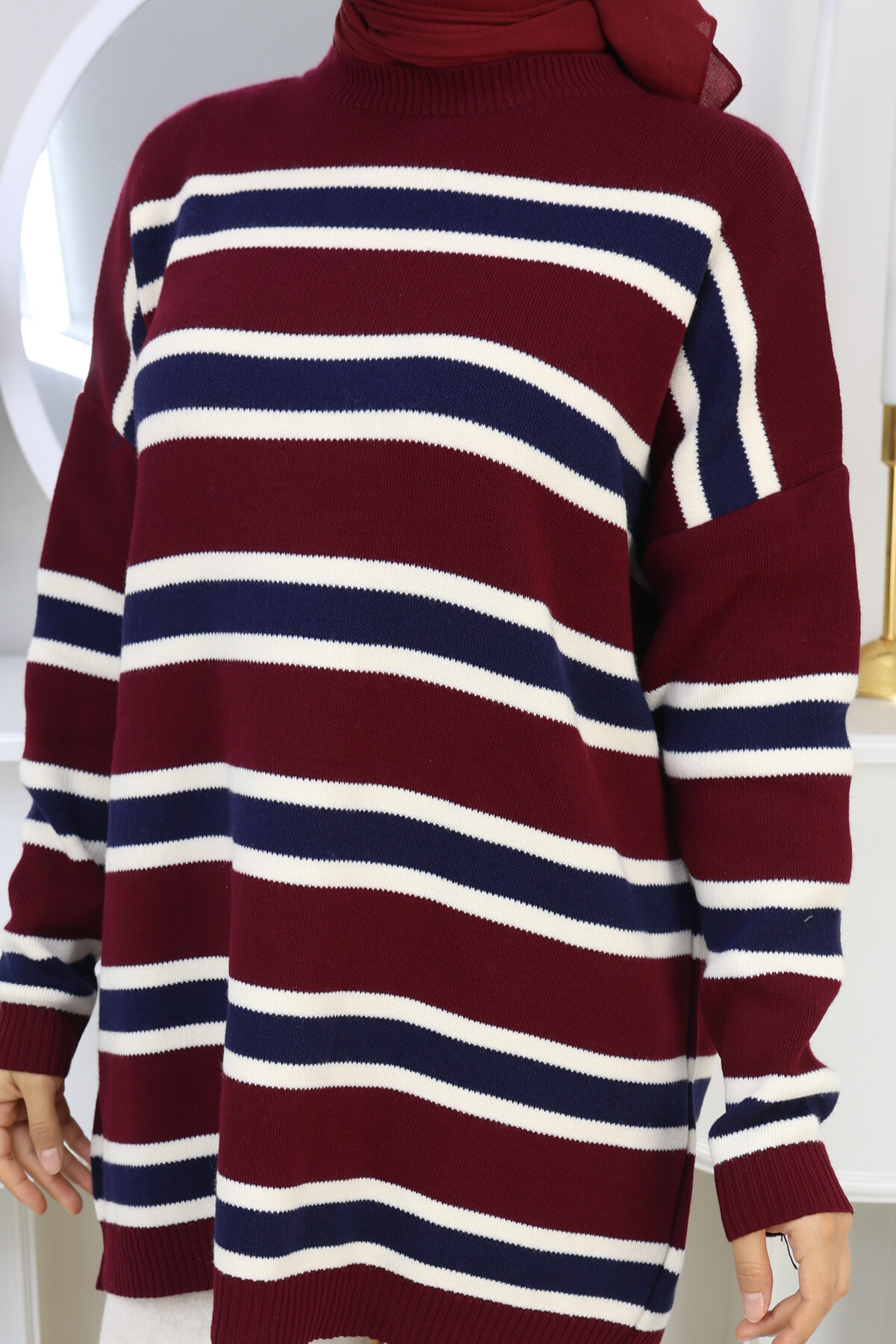 ÇİZGİLİ TRİKO KAZAK -KIRMIZI