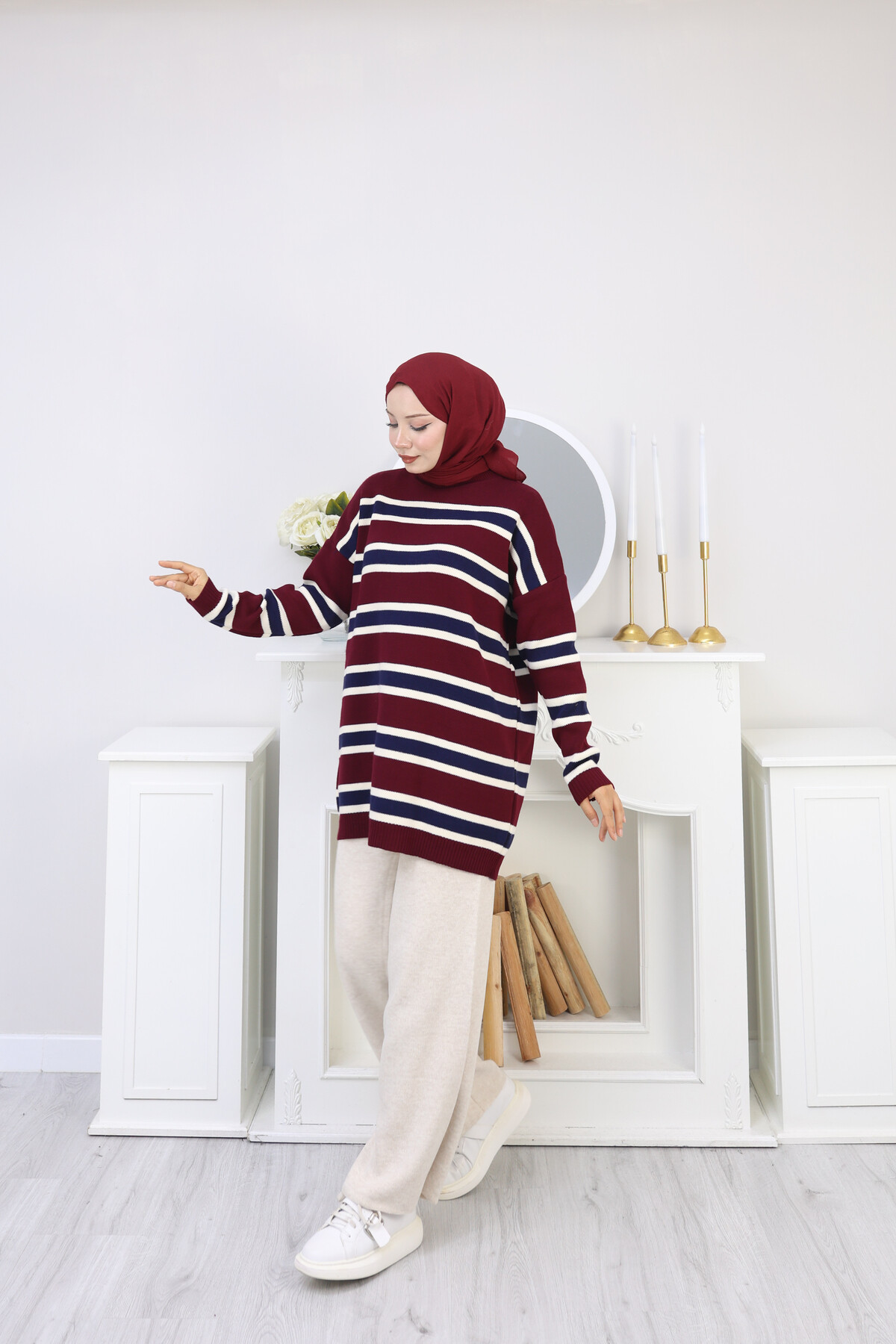 ÇİZGİLİ TRİKO KAZAK -KIRMIZI