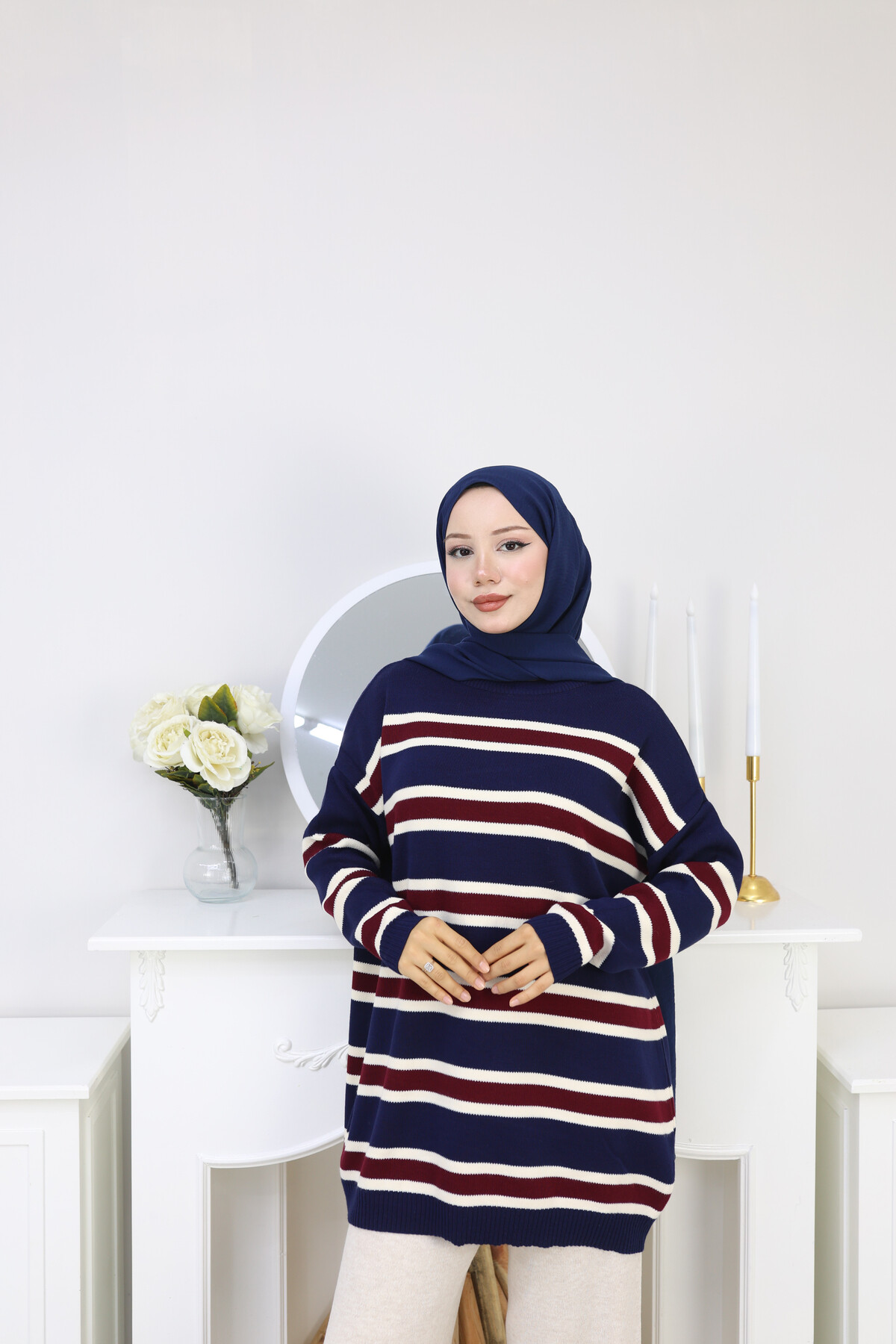 ÇİZGİLİ TRİKO KAZAK -LACİVERT