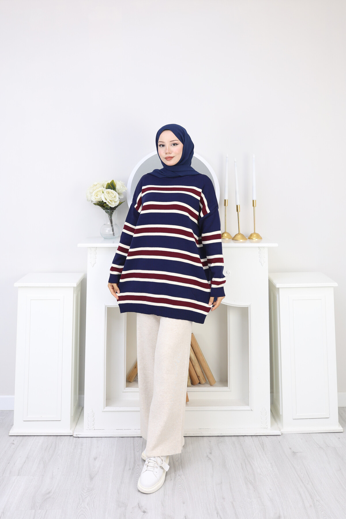 ÇİZGİLİ TRİKO KAZAK -LACİVERT