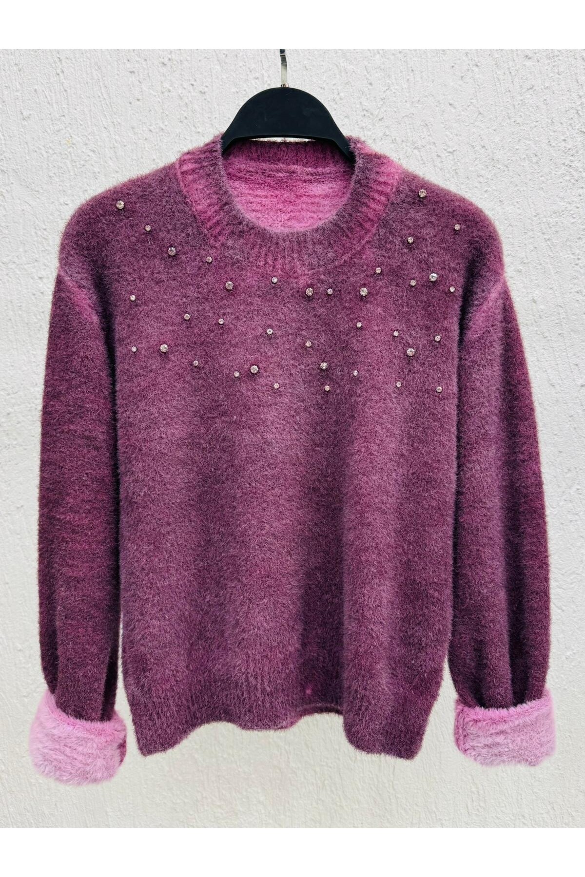 DağınıkTaş Desen Tüy Kazak Bordo