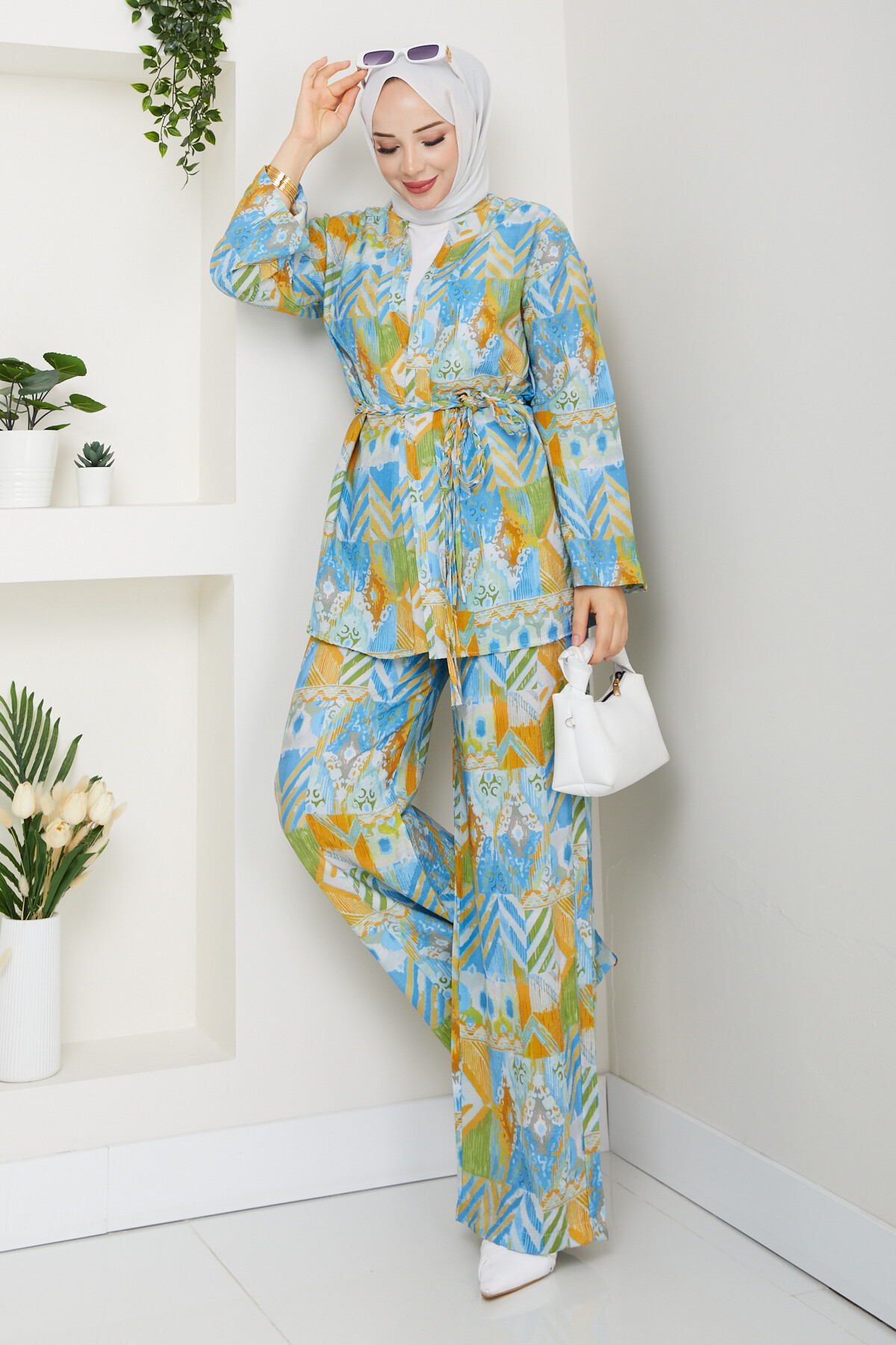 DESENLİ KİMONO TAKIM-MAVİ