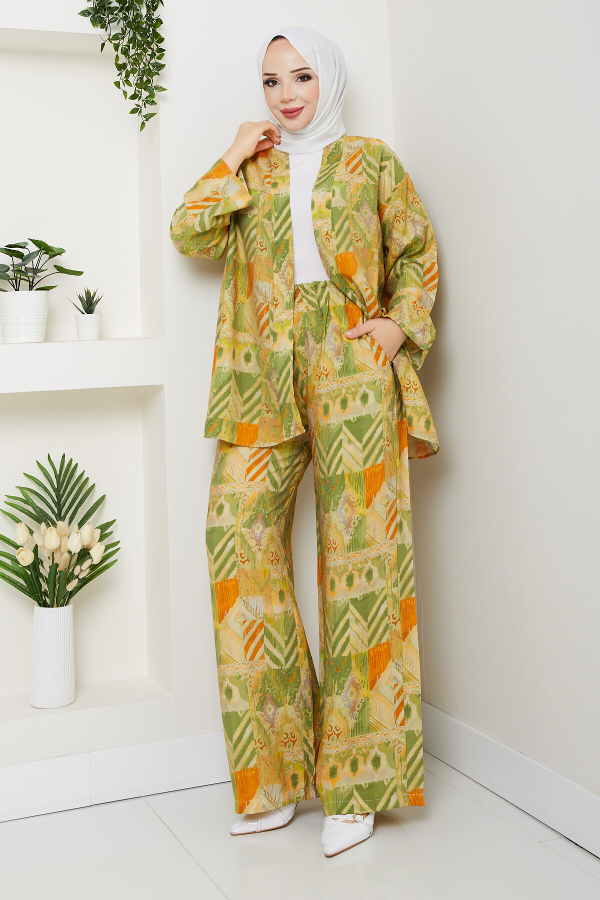 DESENLİ KİMONO TAKIM-YEŞİL