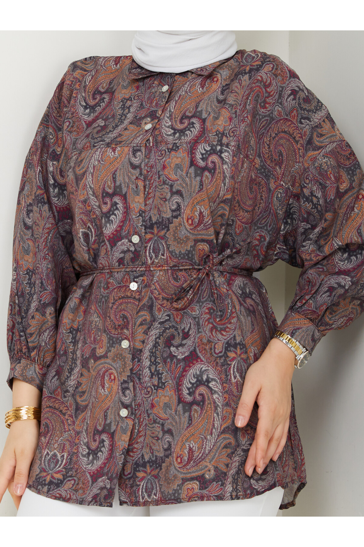 DESENLİ LİLYUM GÖMLEK-KAHVE