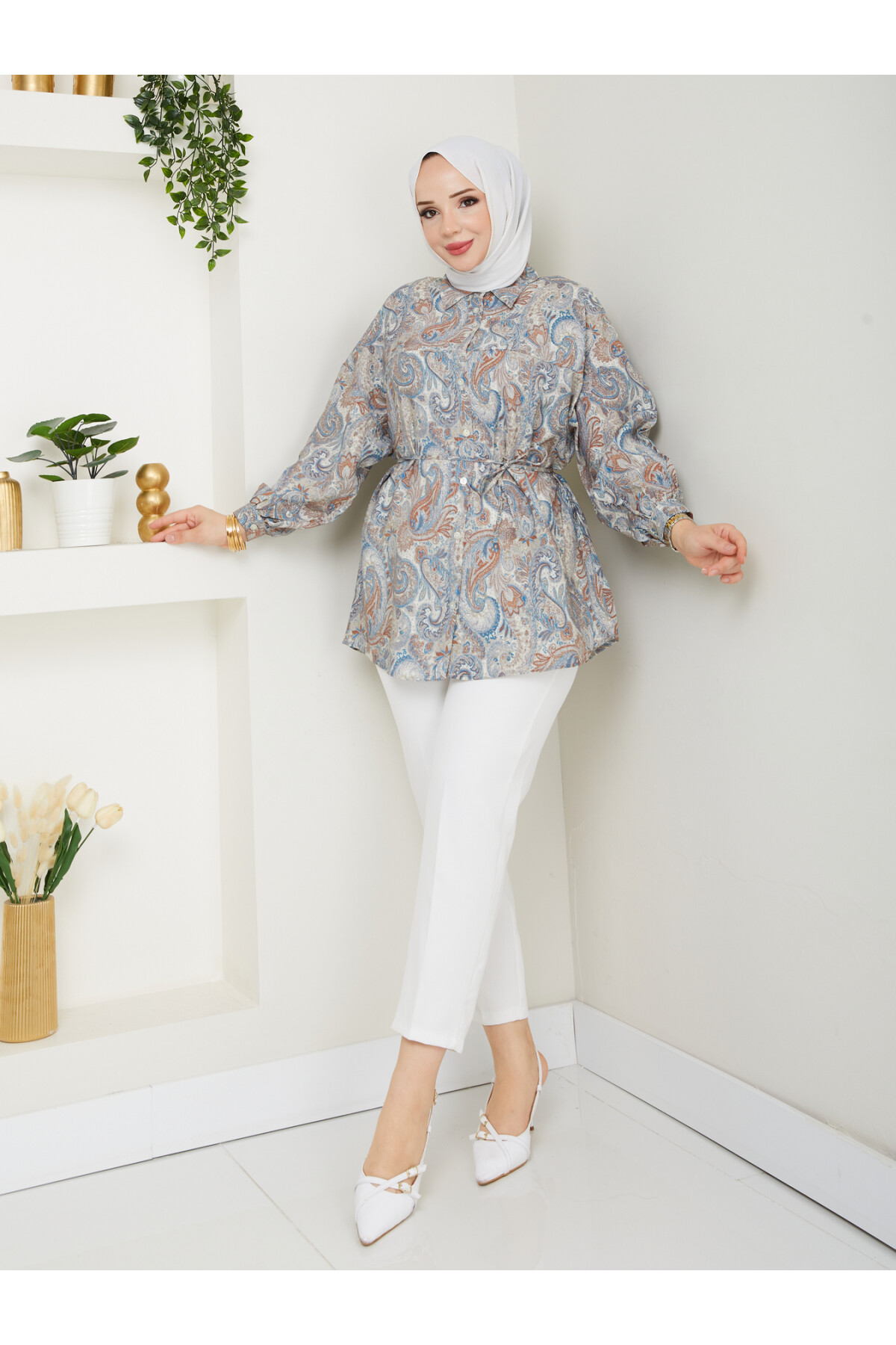 DESENLİ LİLYUM GÖMLEK-KREM