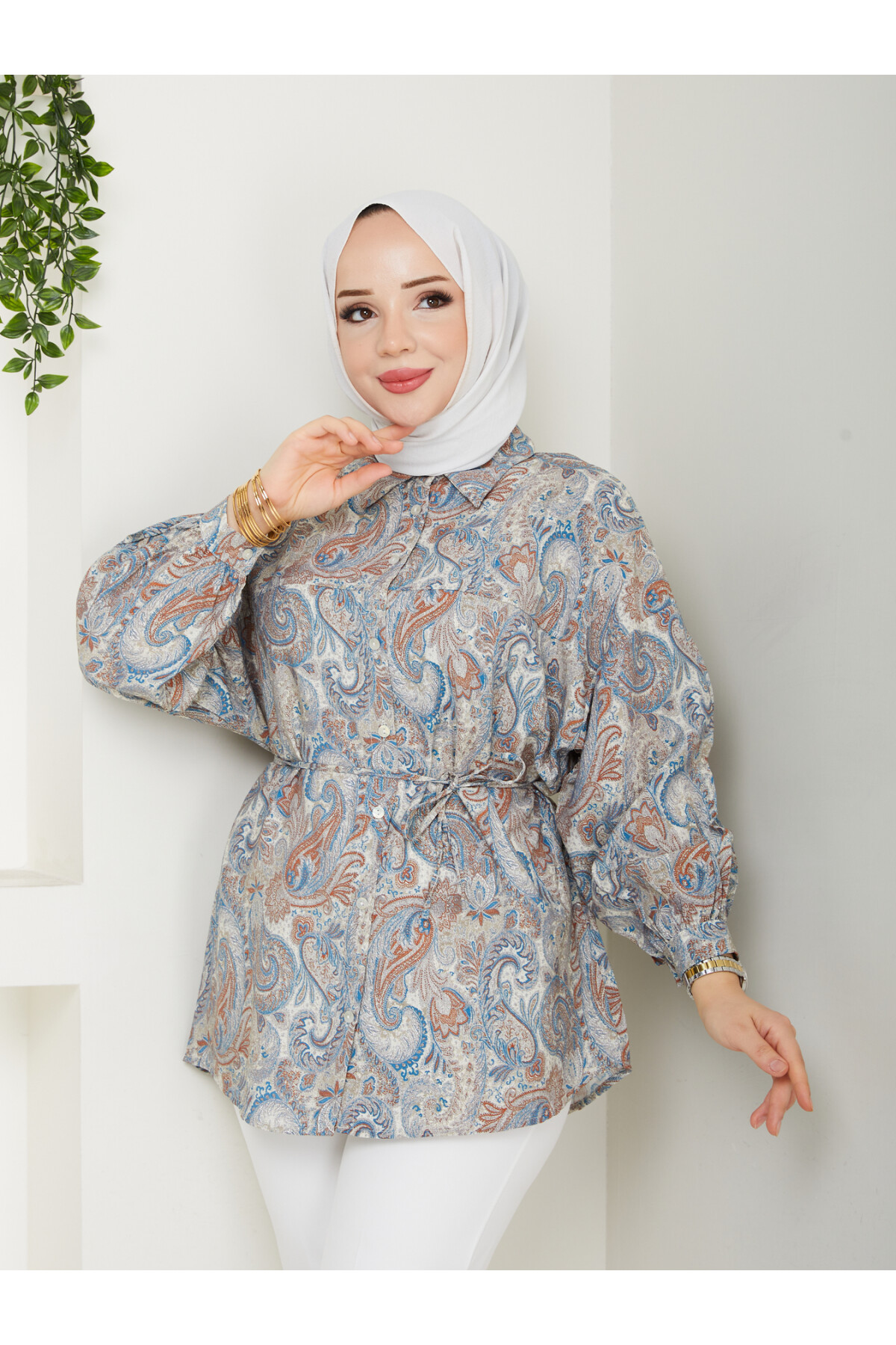 DESENLİ LİLYUM GÖMLEK-KREM