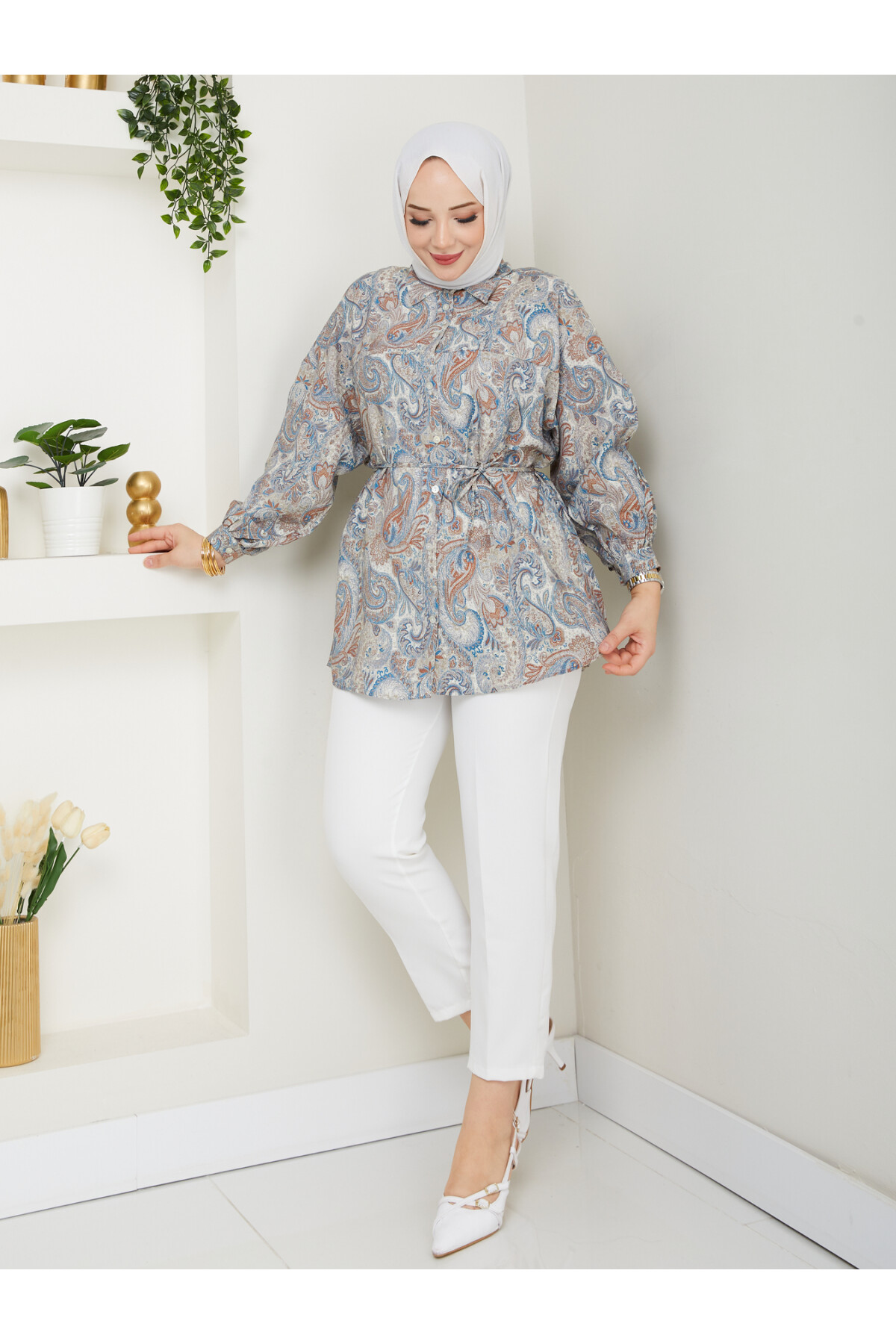 DESENLİ LİLYUM GÖMLEK-KREM