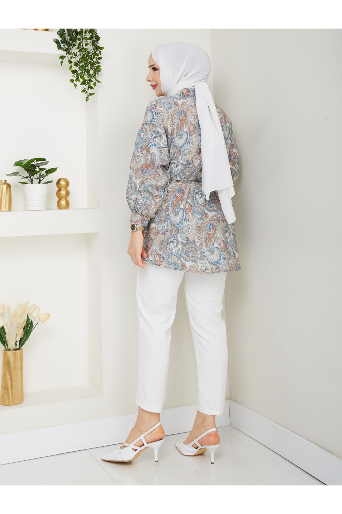 DESENLİ LİLYUM GÖMLEK-KREM