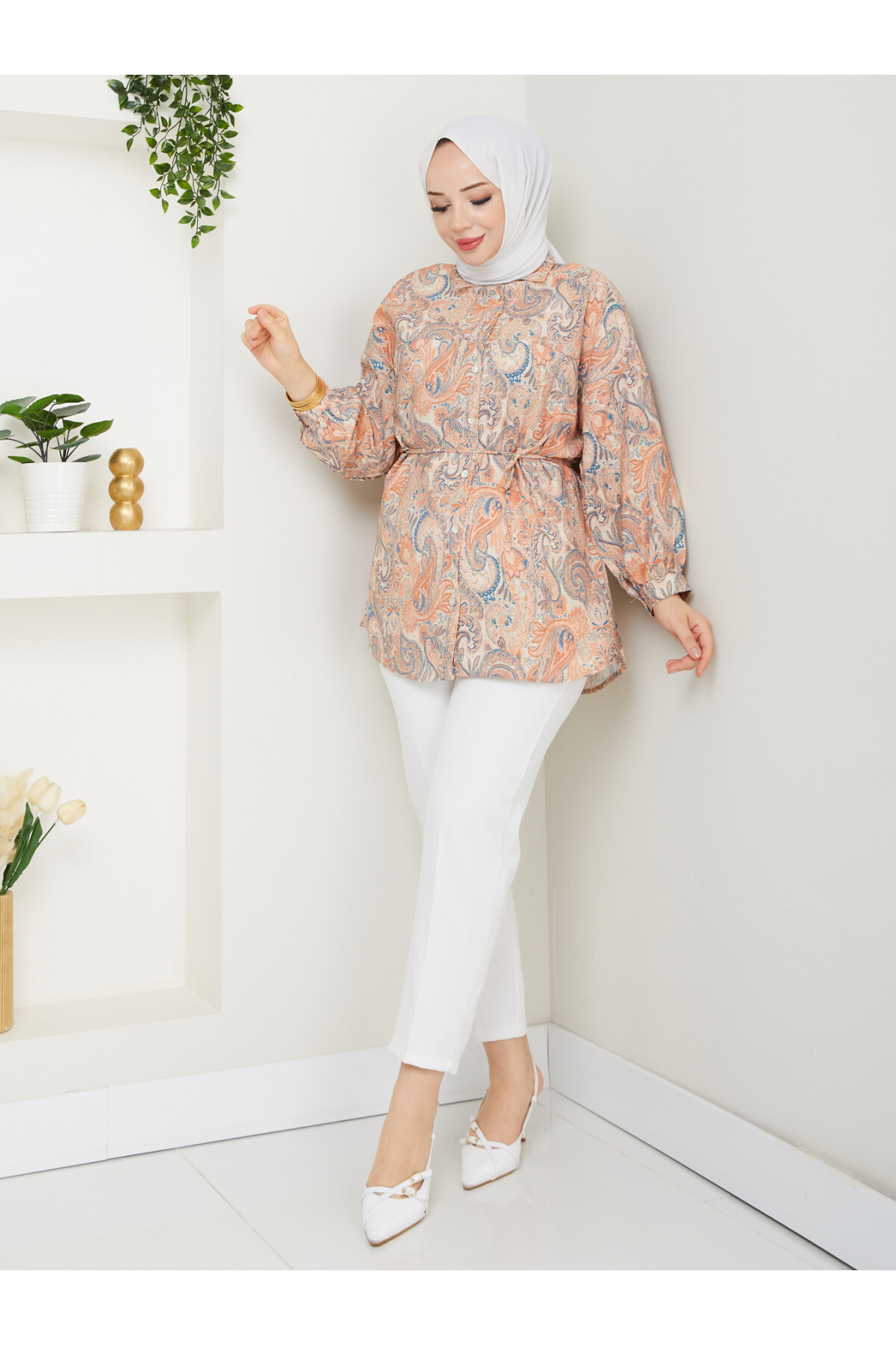 DESENLİ LİLYUM GÖMLEK-TURUNCU