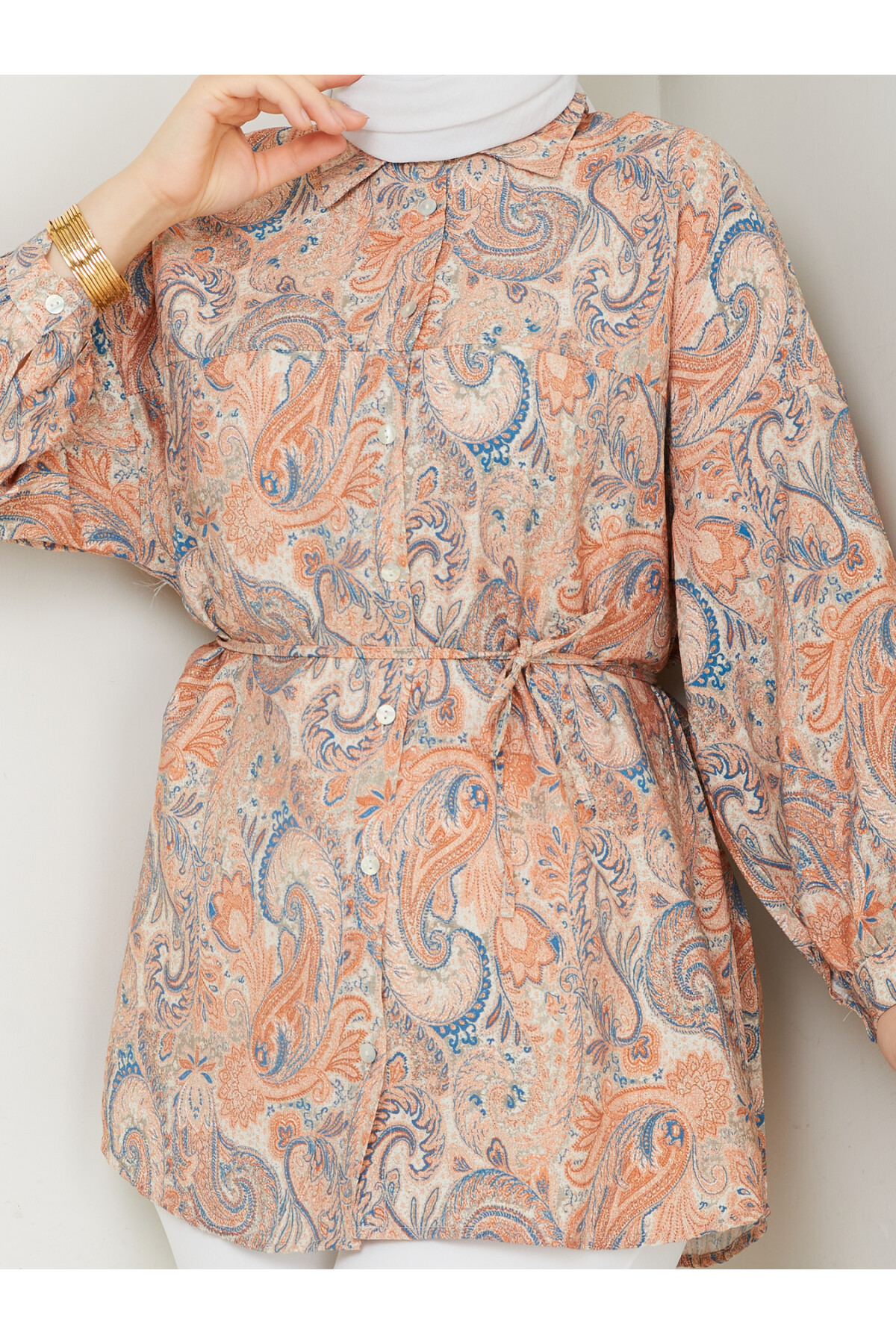 DESENLİ LİLYUM GÖMLEK-TURUNCU