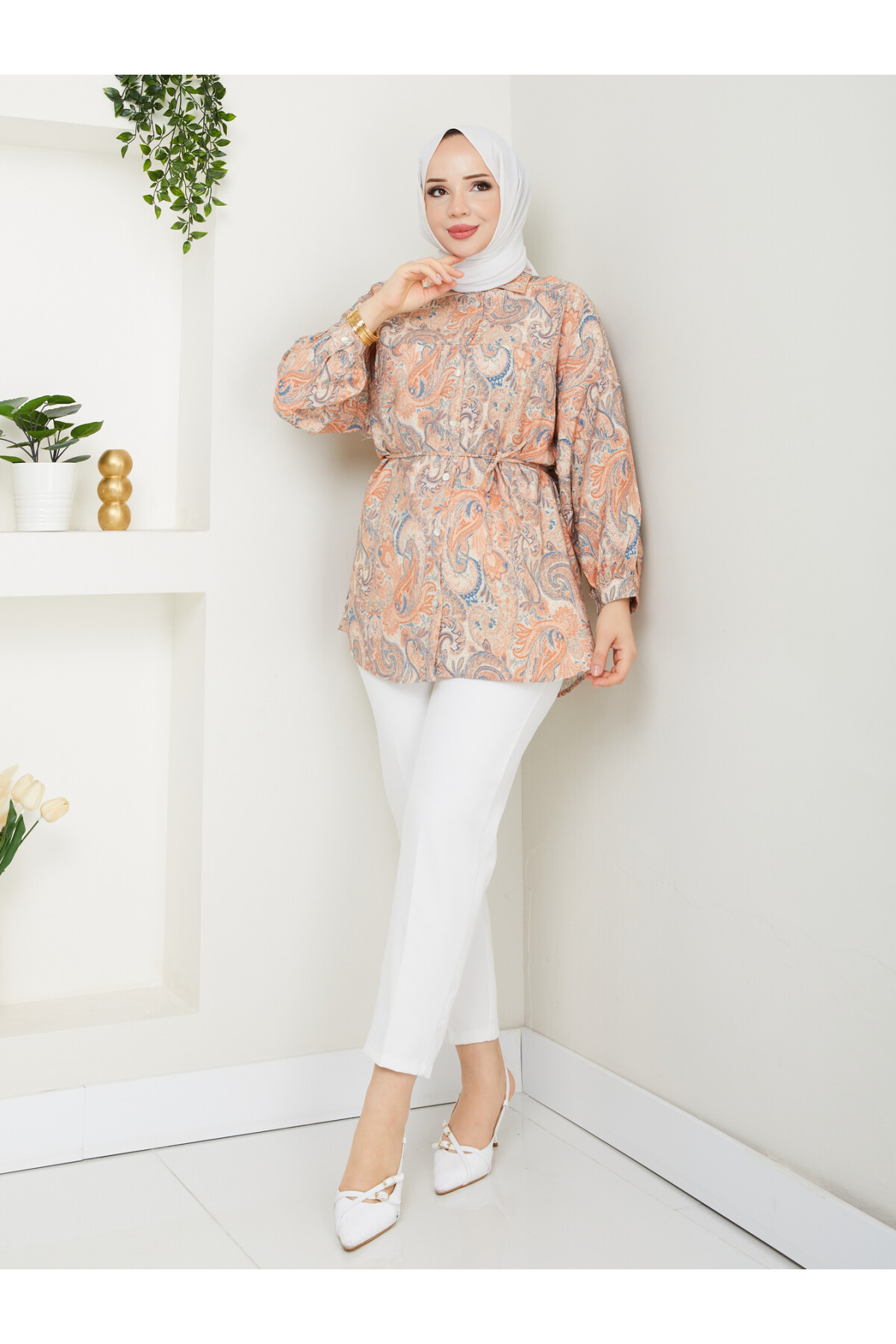 DESENLİ LİLYUM GÖMLEK-TURUNCU