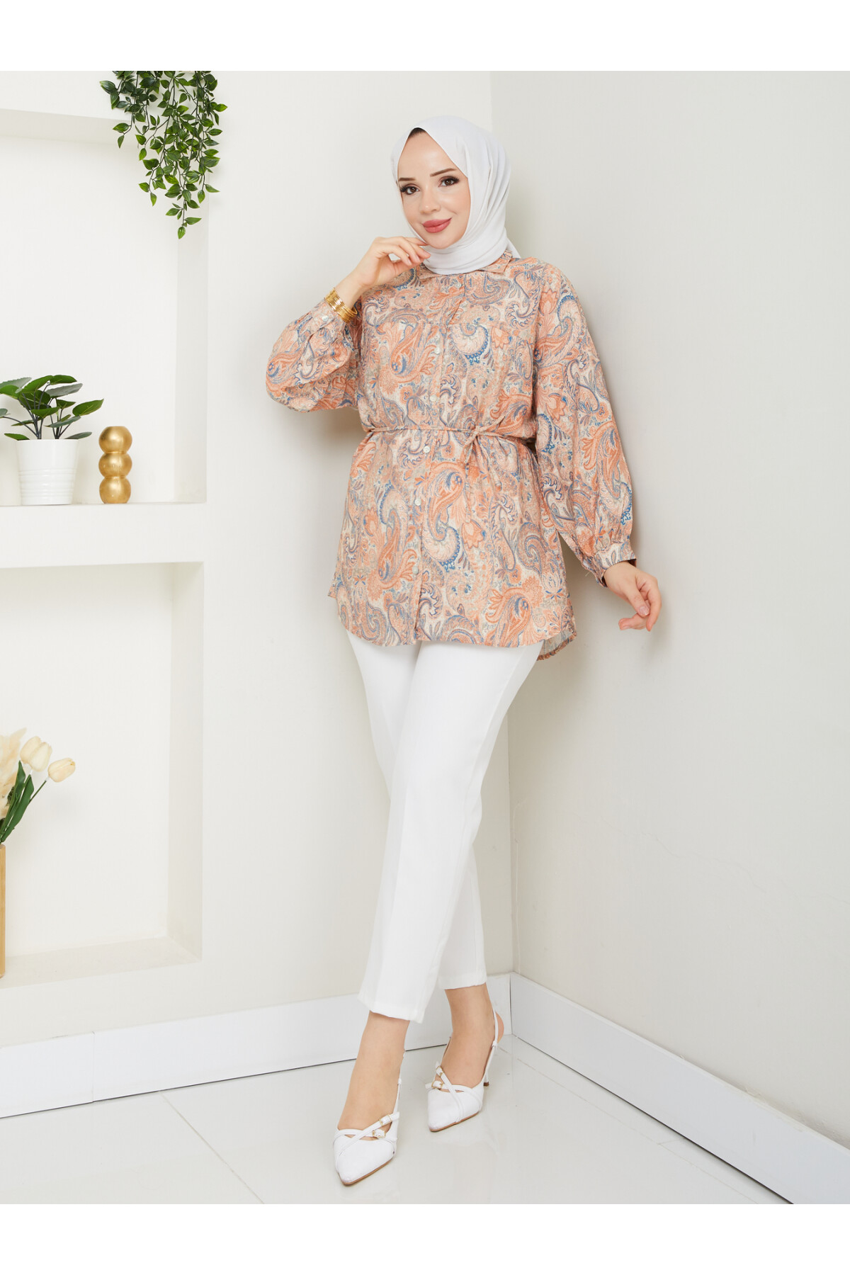 DESENLİ LİLYUM GÖMLEK-TURUNCU