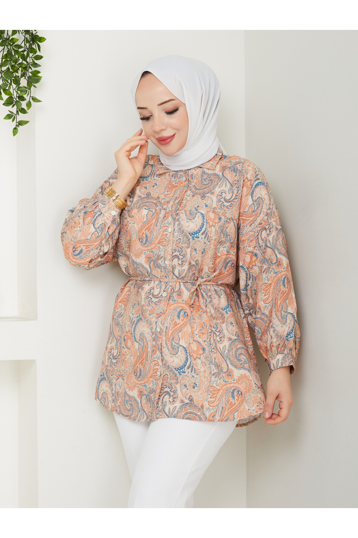 DESENLİ LİLYUM GÖMLEK-TURUNCU