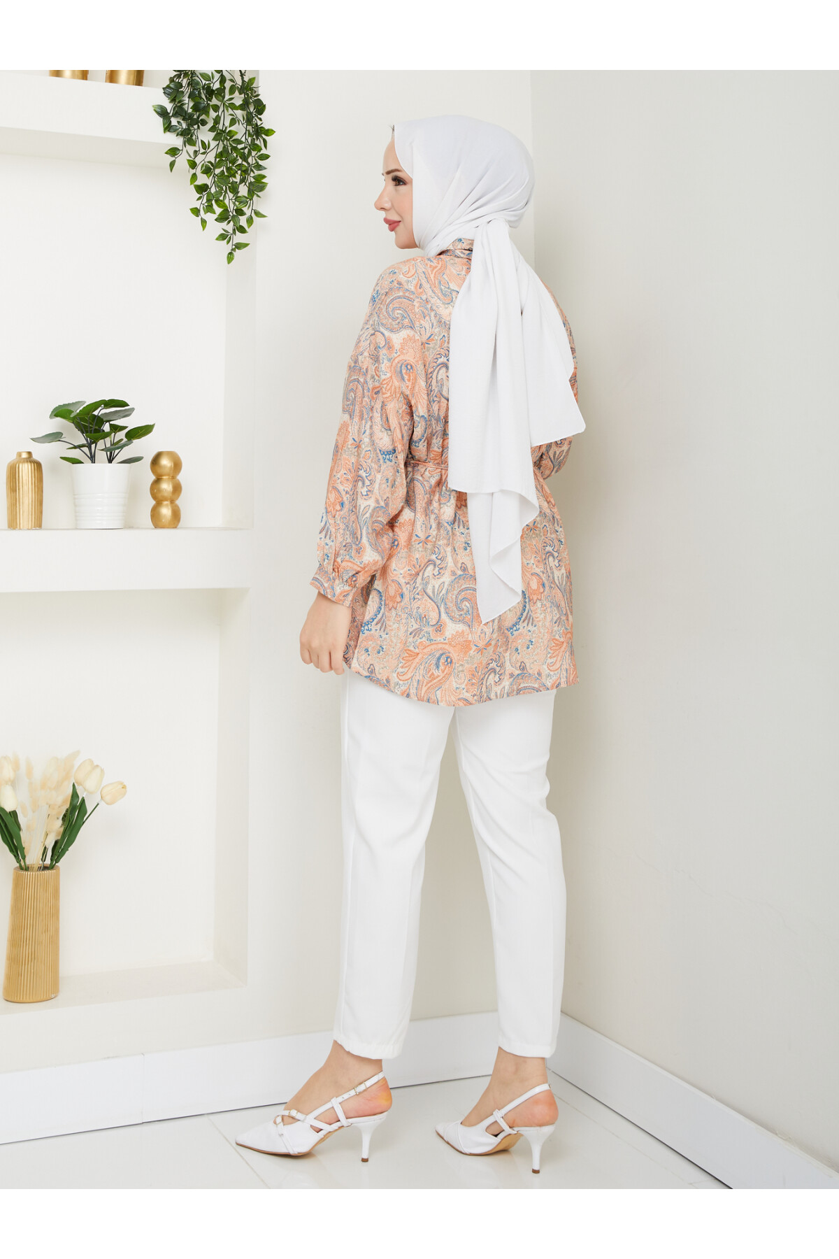 DESENLİ LİLYUM GÖMLEK-TURUNCU