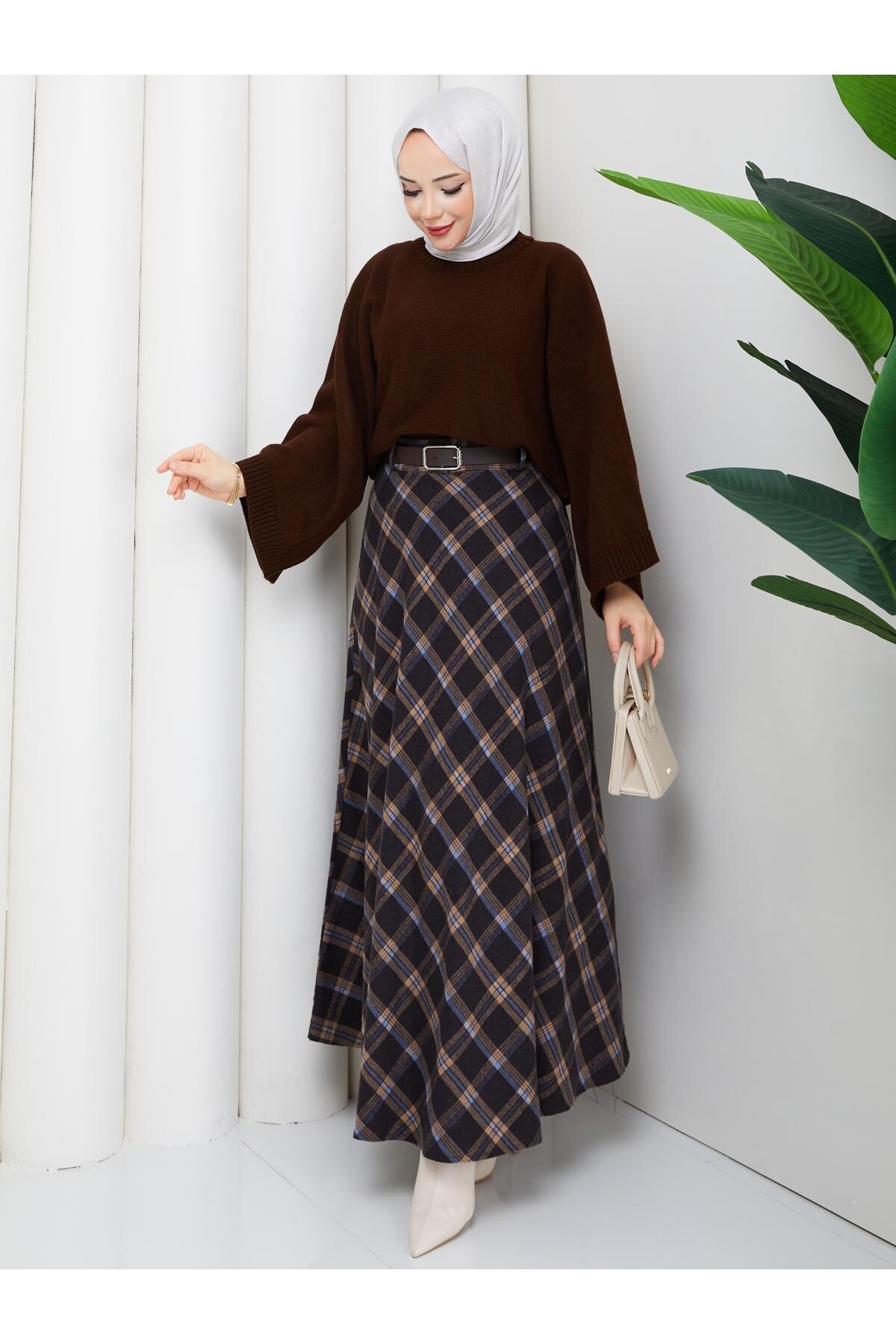 EKOSELİ ETEK CROP KAZAK KOMBİN - ACIKAHVE