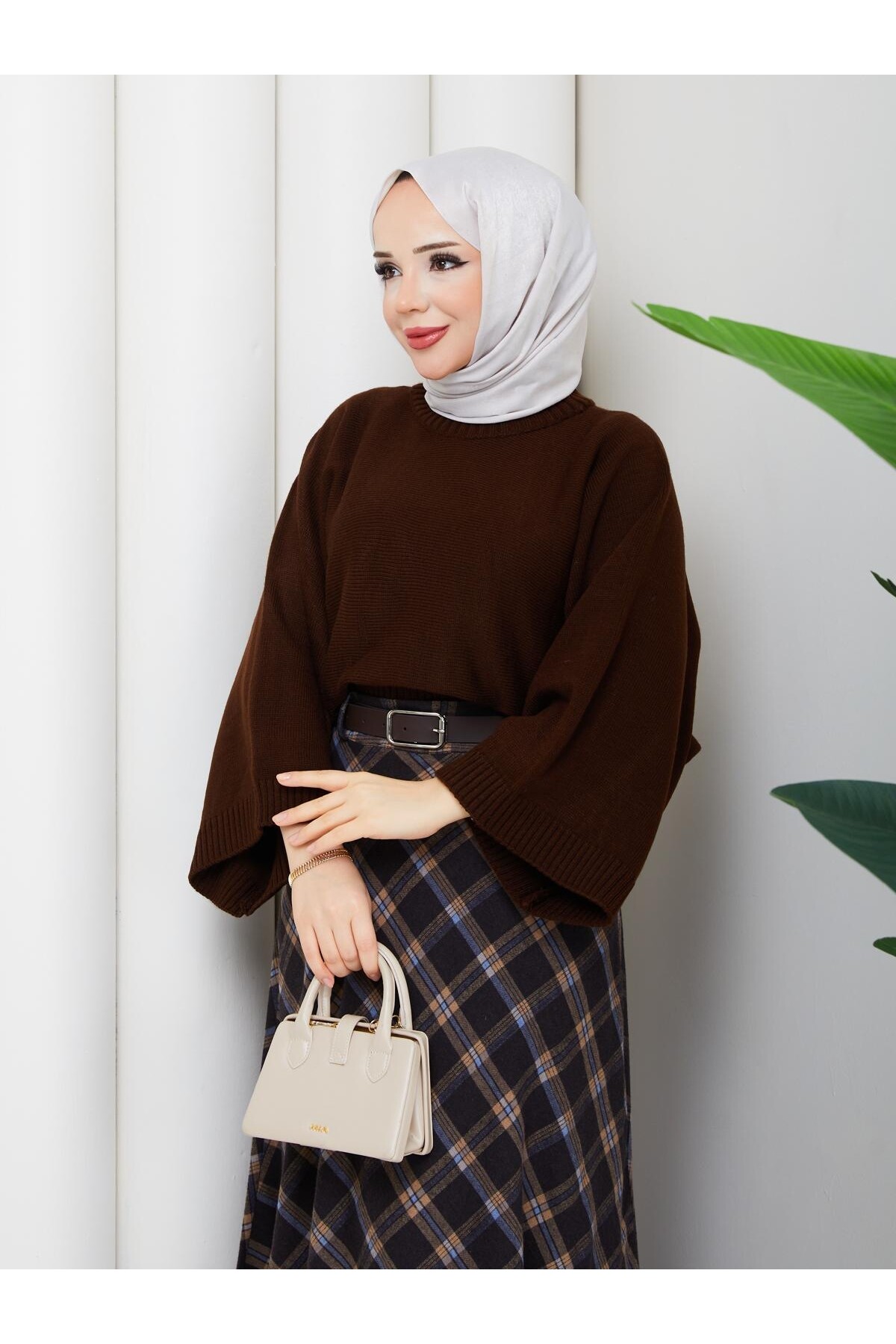 EKOSELİ ETEK CROP KAZAK KOMBİN - ACIKAHVE