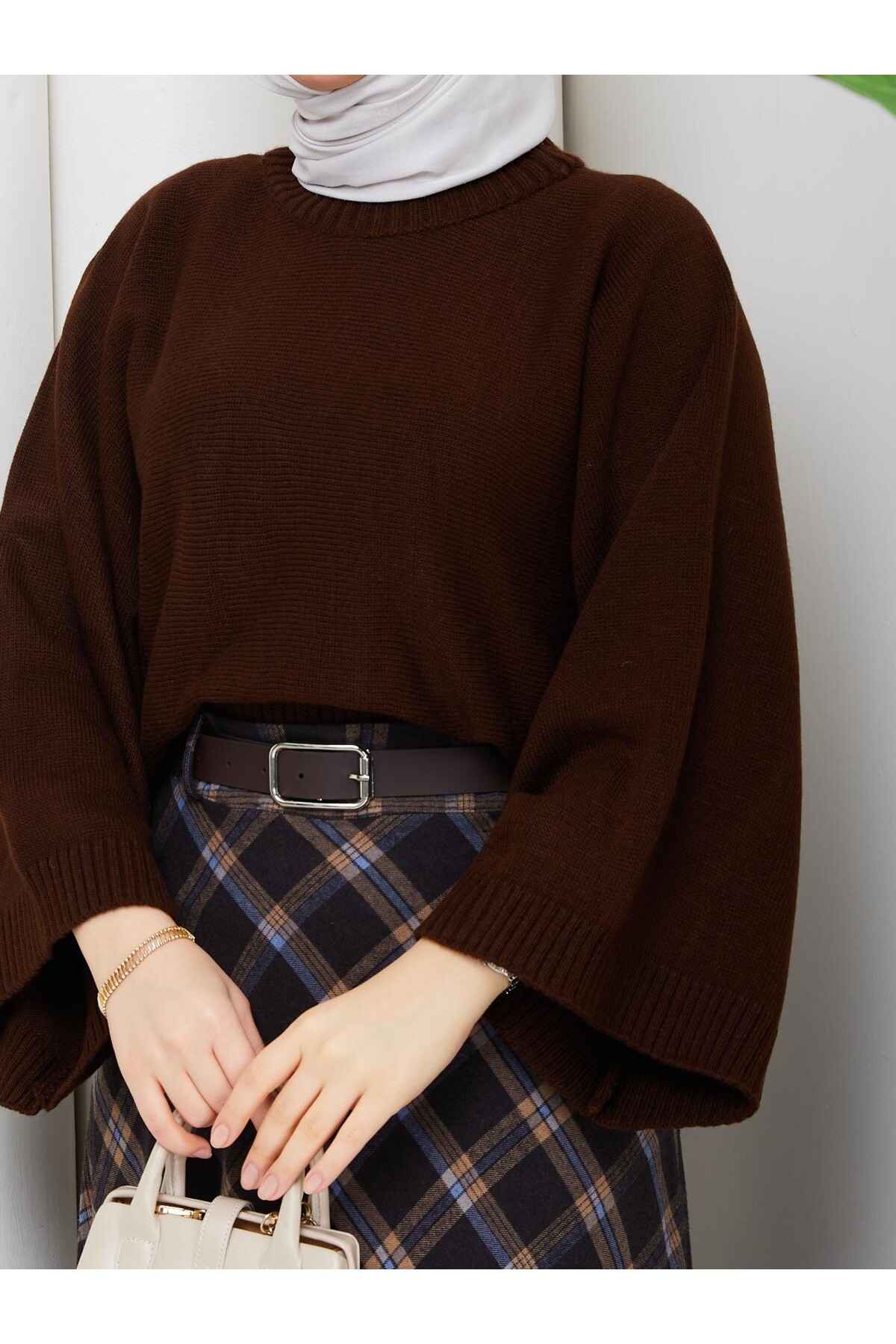 EKOSELİ ETEK CROP KAZAK KOMBİN - ACIKAHVE