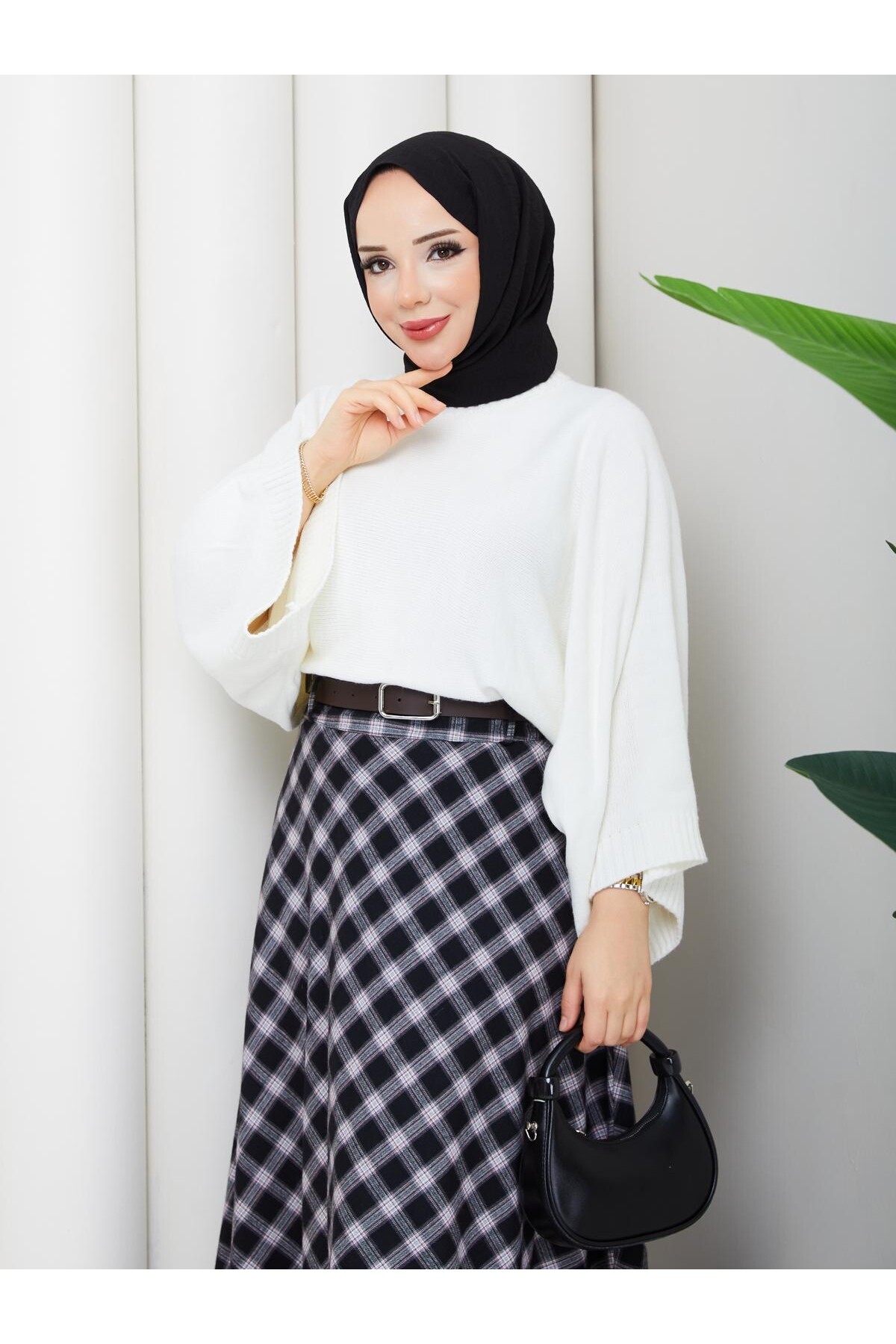 EKOSELİ ETEK CROP KAZAK KOMBİN - BEYAZ