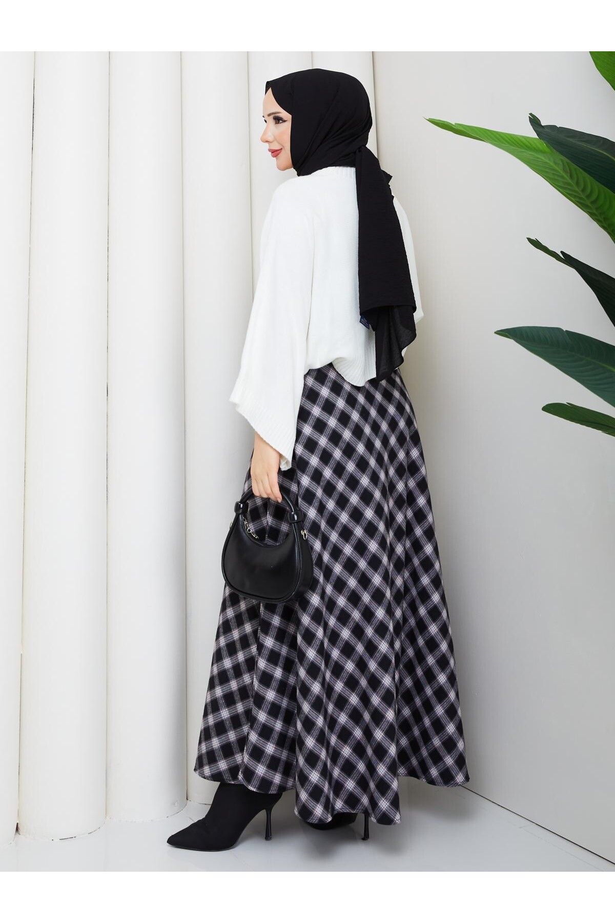 EKOSELİ ETEK CROP KAZAK KOMBİN - BEYAZ