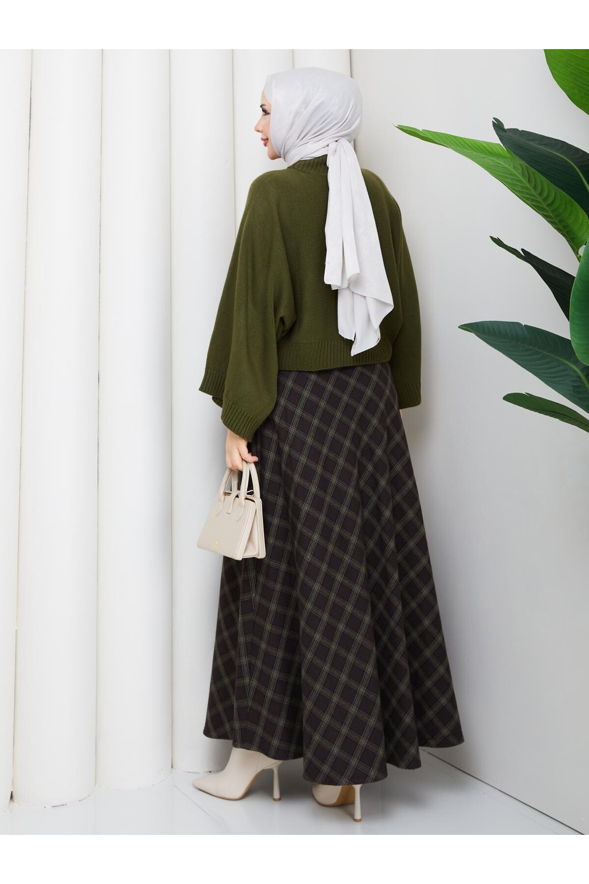 EKOSELİ ETEK CROP KAZAK KOMBİN - YEŞİL