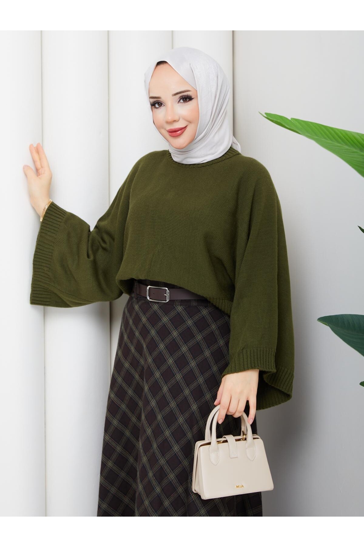 EKOSELİ ETEK CROP KAZAK KOMBİN - YEŞİL