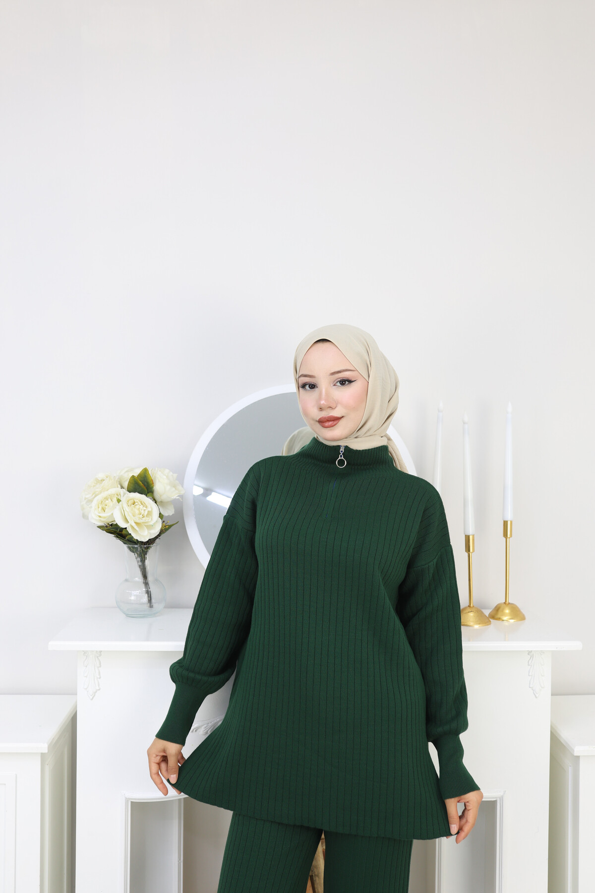 FERMUAR DETAY TRİKO TAKIM - YEŞİL